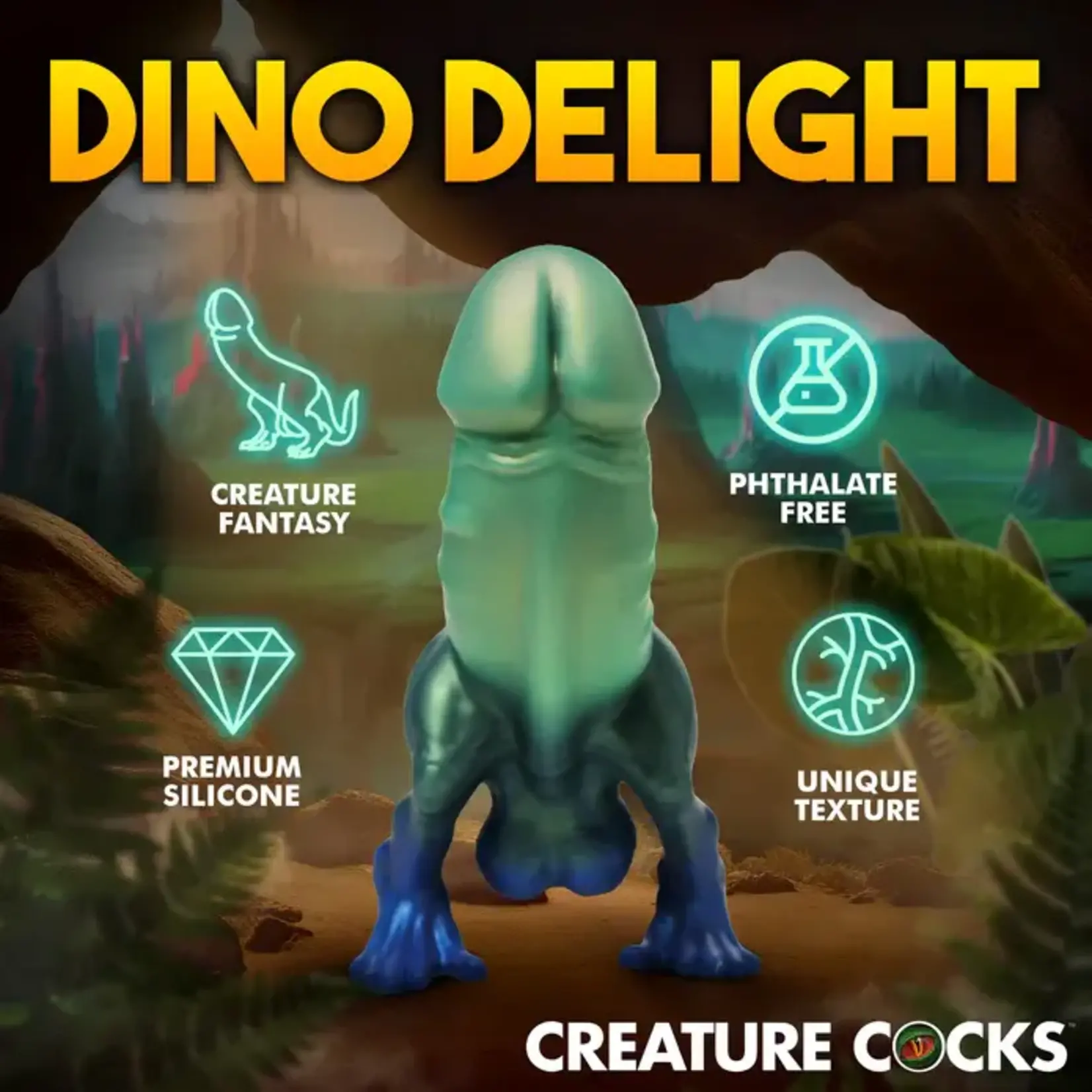 Creature Cocks Jurassic Dock Dinosaur Silicone Dildo - Green/Blue