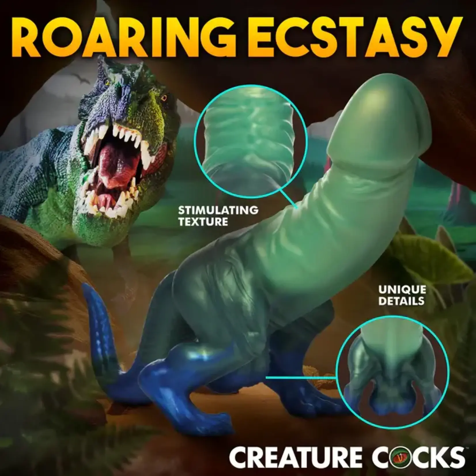 Creature Cocks Jurassic Dock Dinosaur Silicone Dildo - Green/Blue