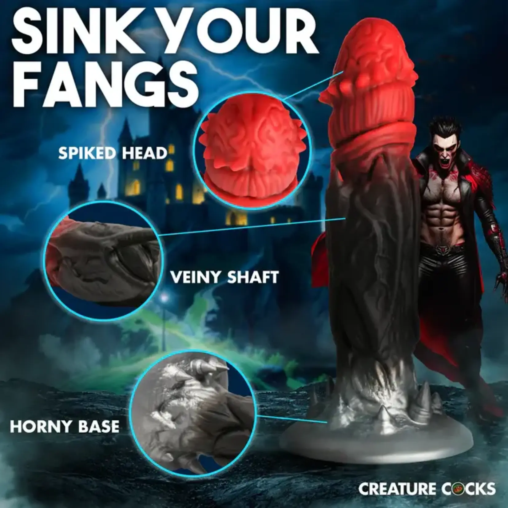 Creature Cocks Count Cockula Silicone Dildo - Black/Red