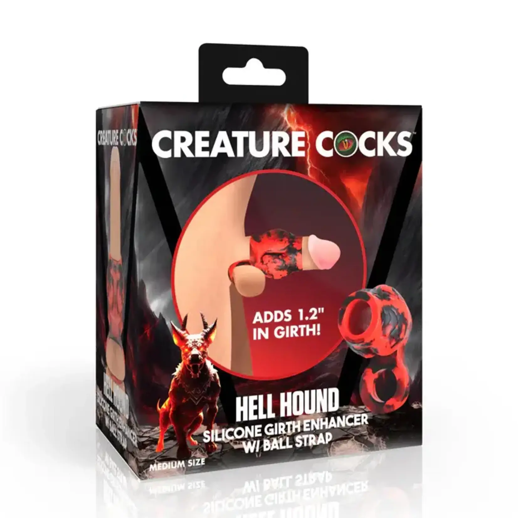 Creature Cocks Hell Hound Silicone Penis Sleeve and Ball Stretcher - Medium - Red/Black