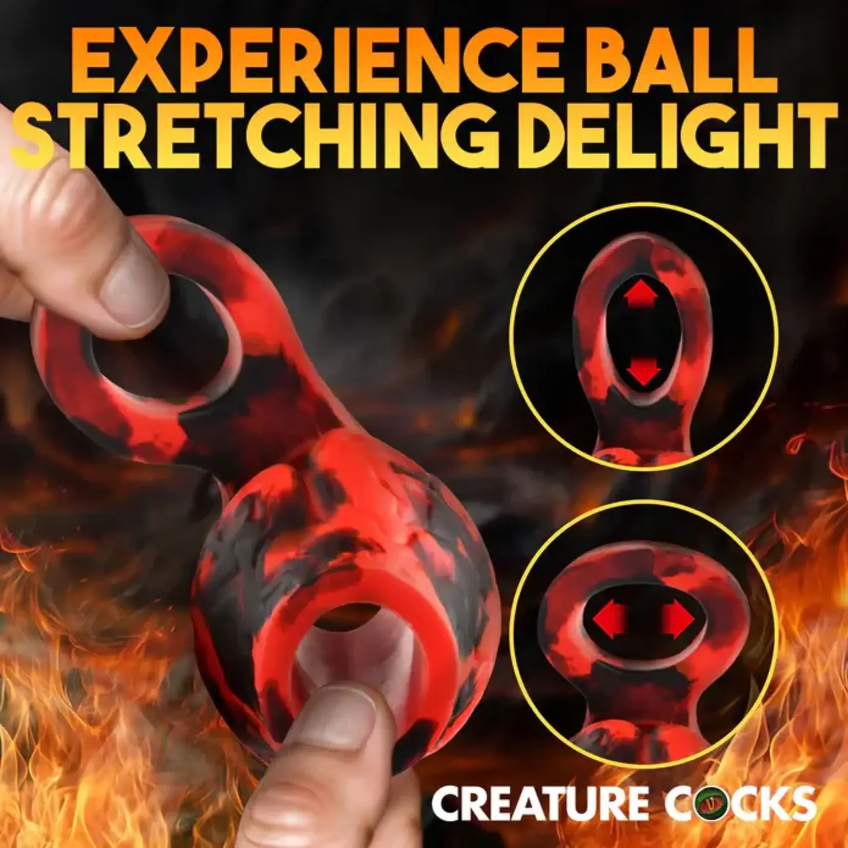 Creature Cocks Hell Hound Silicone Penis Sleeve and Ball Stretcher - Large - Red/Black