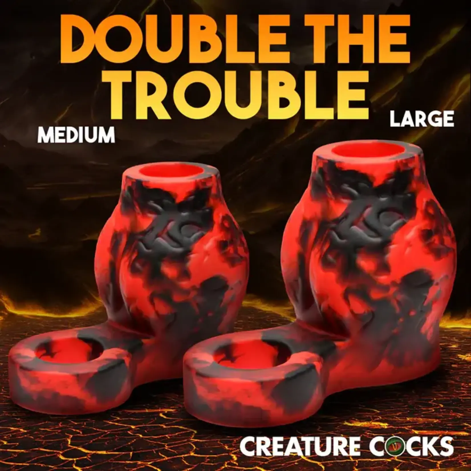 Creature Cocks Hell Hound Silicone Penis Sleeve and Ball Stretcher - Large - Red/Black