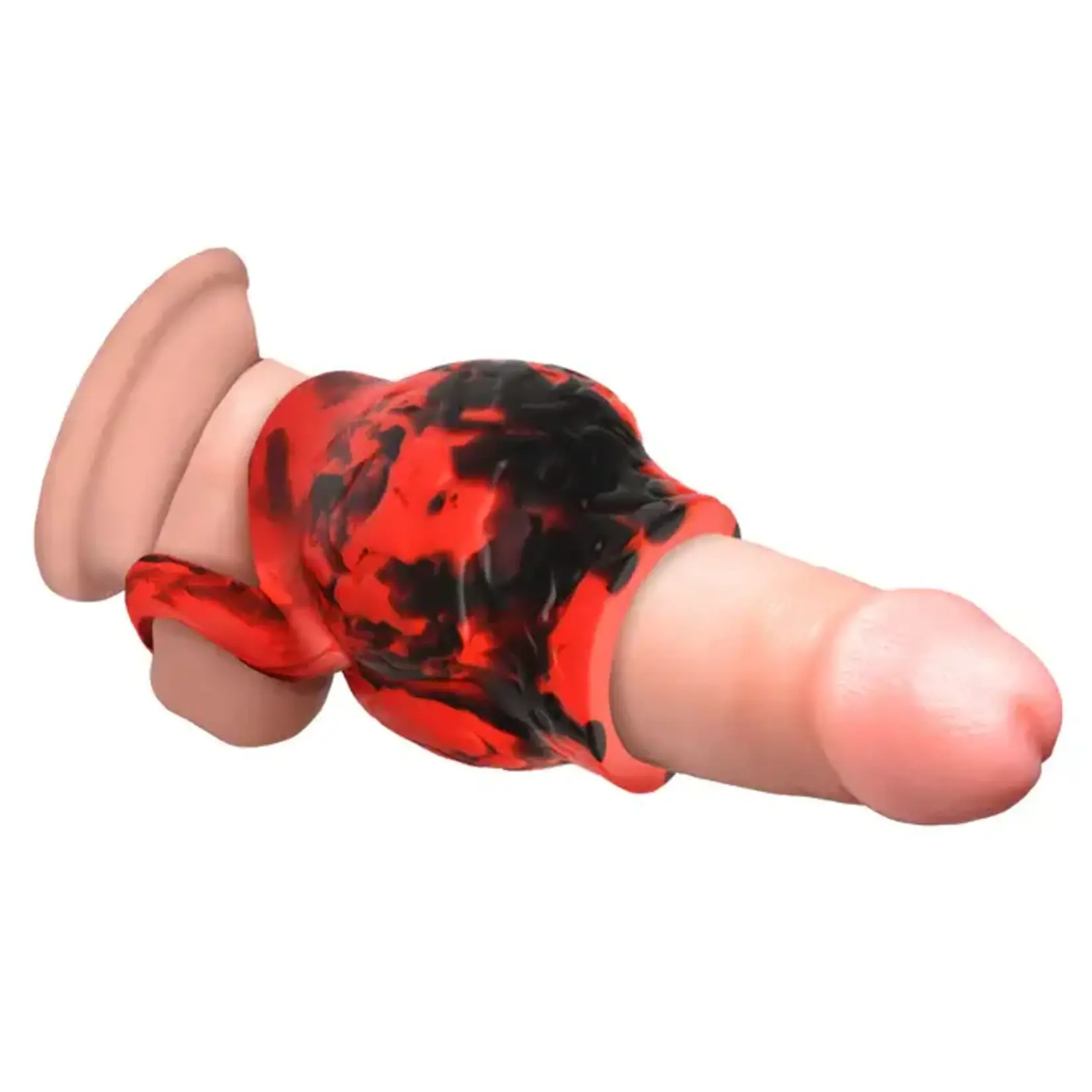 Creature Cocks Hell Hound Silicone Penis Sleeve and Ball Stretcher - Large - Red/Black