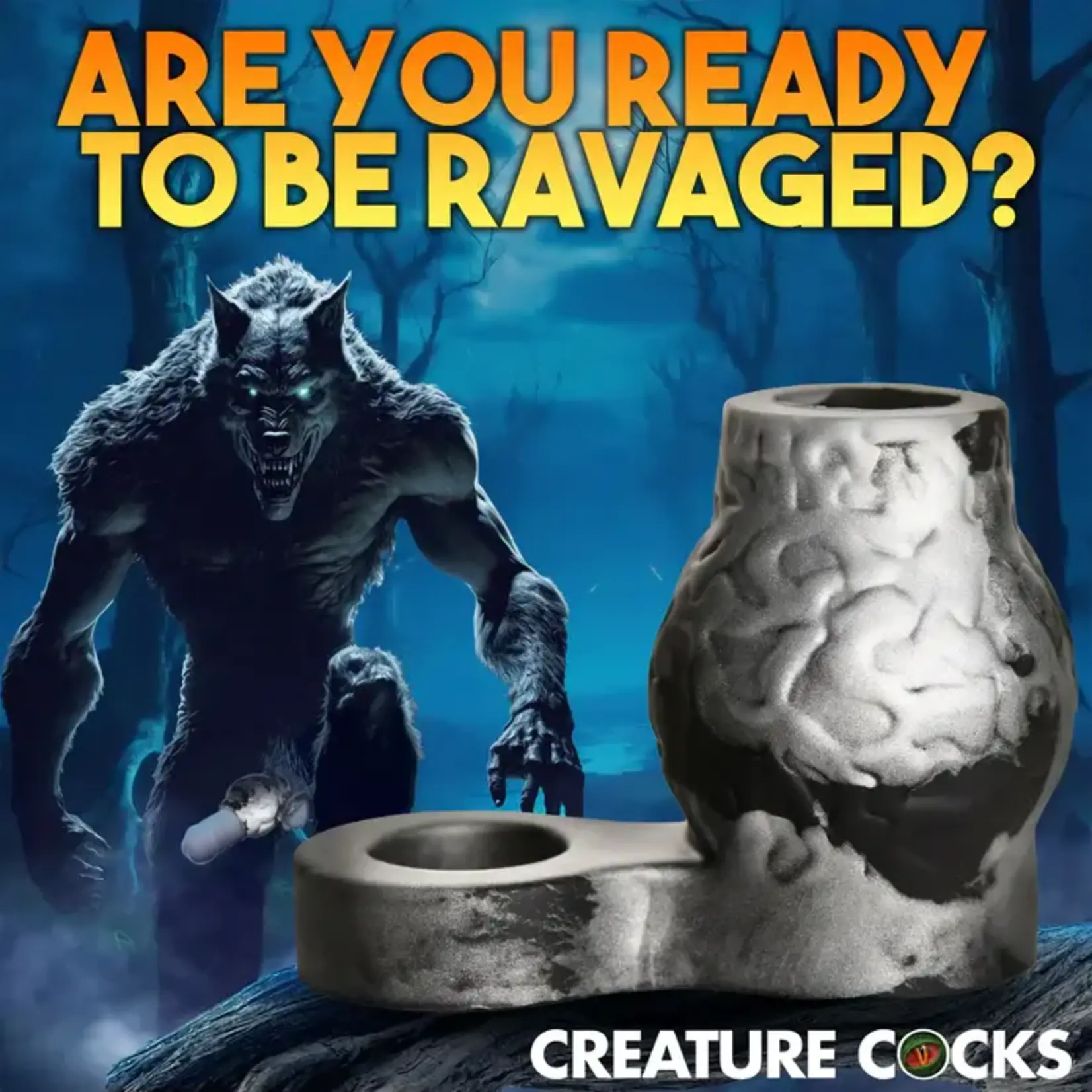 Creature Cocks Night Prowler Silicone Penis Sleeve and Ball Stretcher - Medium - Silver/Black