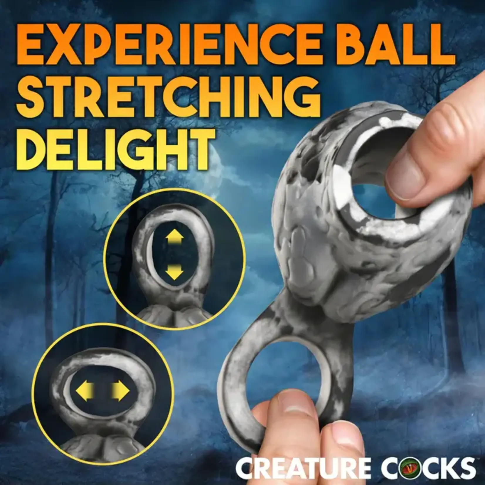 Creature Cocks Night Prowler Silicone Penis Sleeve and Ball Stretcher - Medium - Silver/Black