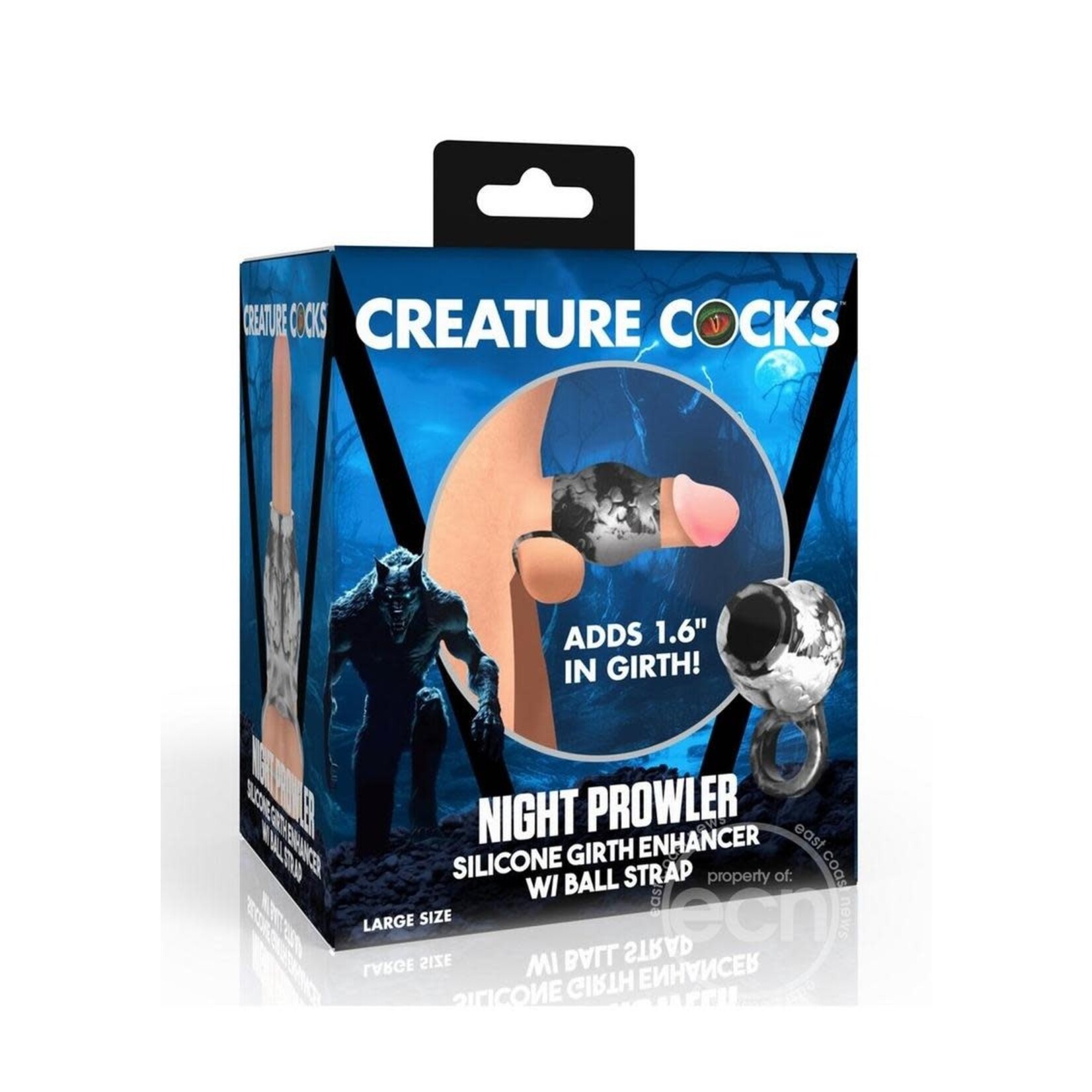 Creature Cocks Night Prowler Silicone Penis Sleeve and Ball Stretcher - Large - Silver/Black