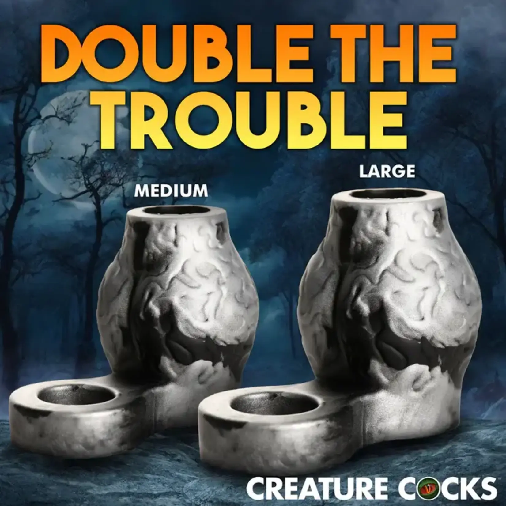 Creature Cocks Night Prowler Silicone Penis Sleeve and Ball Stretcher - Large - Silver/Black