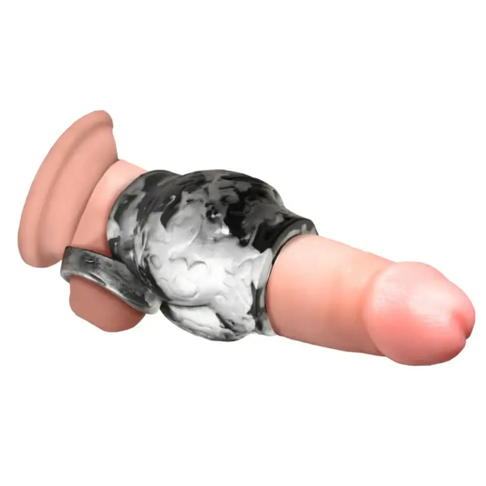 Creature Cocks Night Prowler Silicone Penis Sleeve and Ball Stretcher - Large - Silver/Black