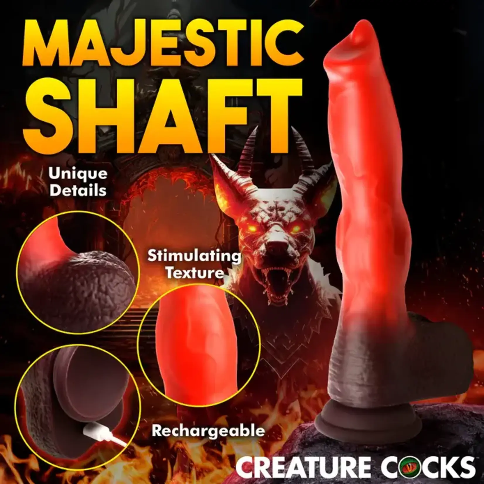 Creature Cocks Ramming Hound Thrusting & Vibrating Rechargeable Silicone Dildo - Red