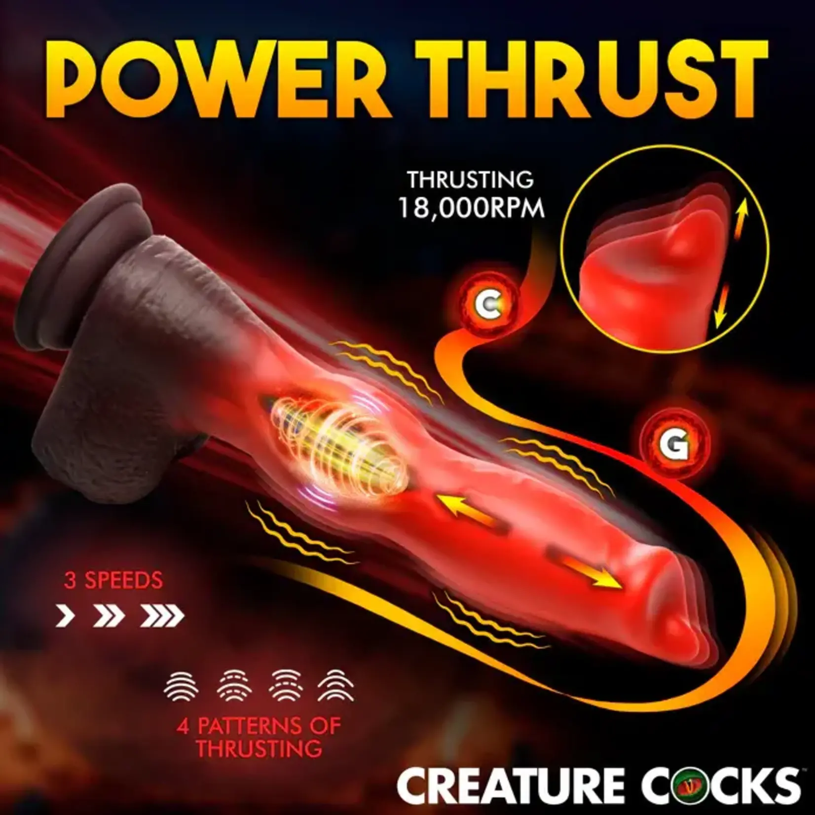 Creature Cocks Ramming Hound Thrusting & Vibrating Rechargeable Silicone Dildo - Red