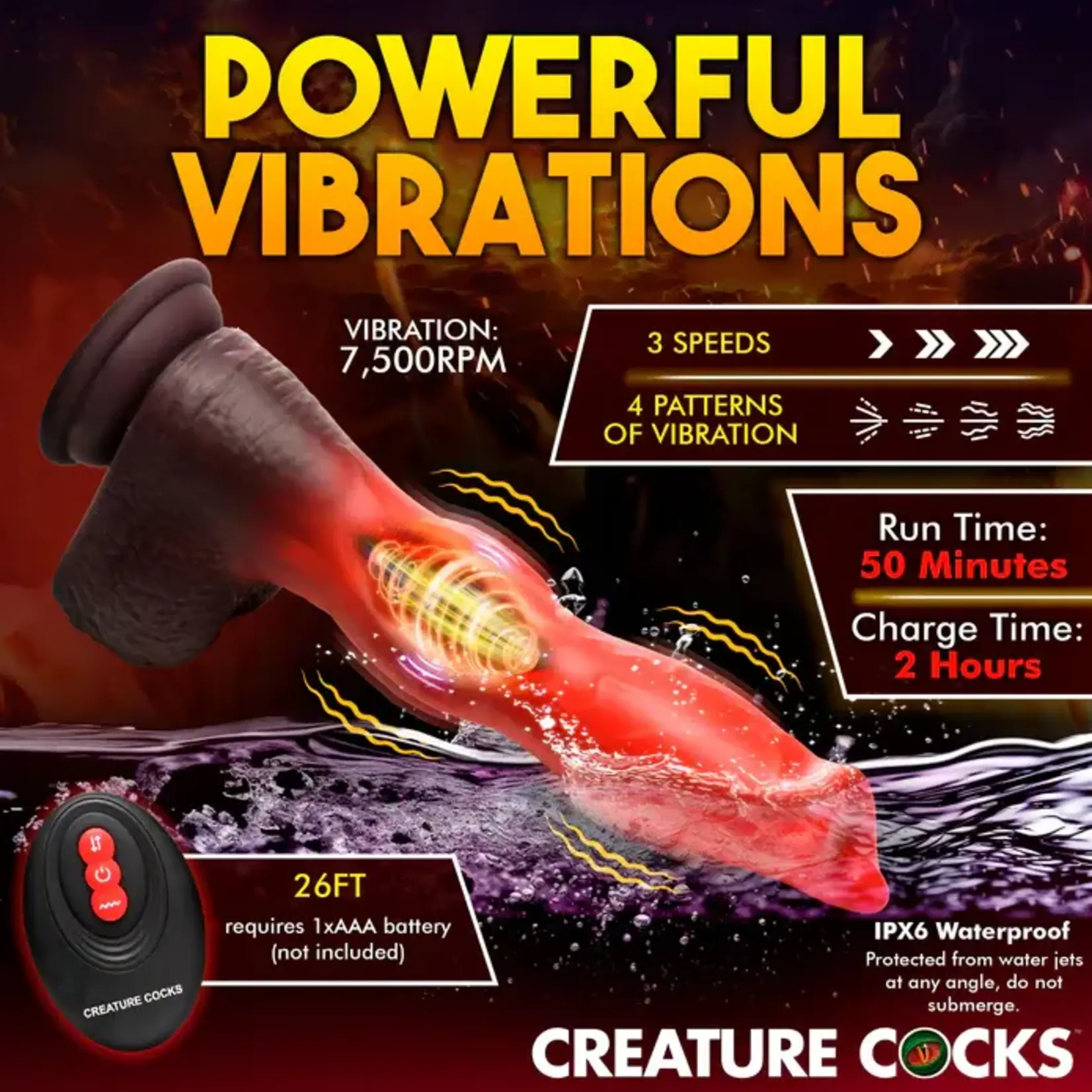 Creature Cocks Ramming Hound Thrusting & Vibrating Rechargeable Silicone Dildo - Red