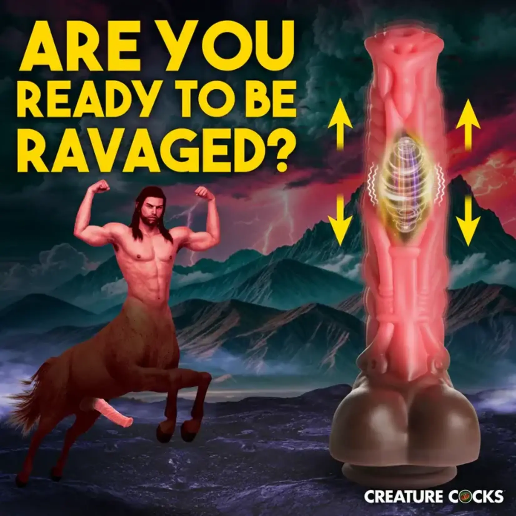 Creature Cocks Deluxe Centaur Thrusting & Vibrating Rechargeable Silicone Dildo - Pink/Brown