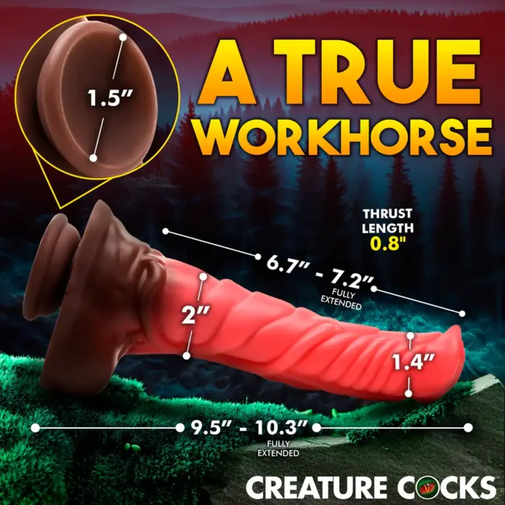 Creature Cocks Deluxe Centaur Thrusting & Vibrating Rechargeable Silicone Dildo - Pink/Brown
