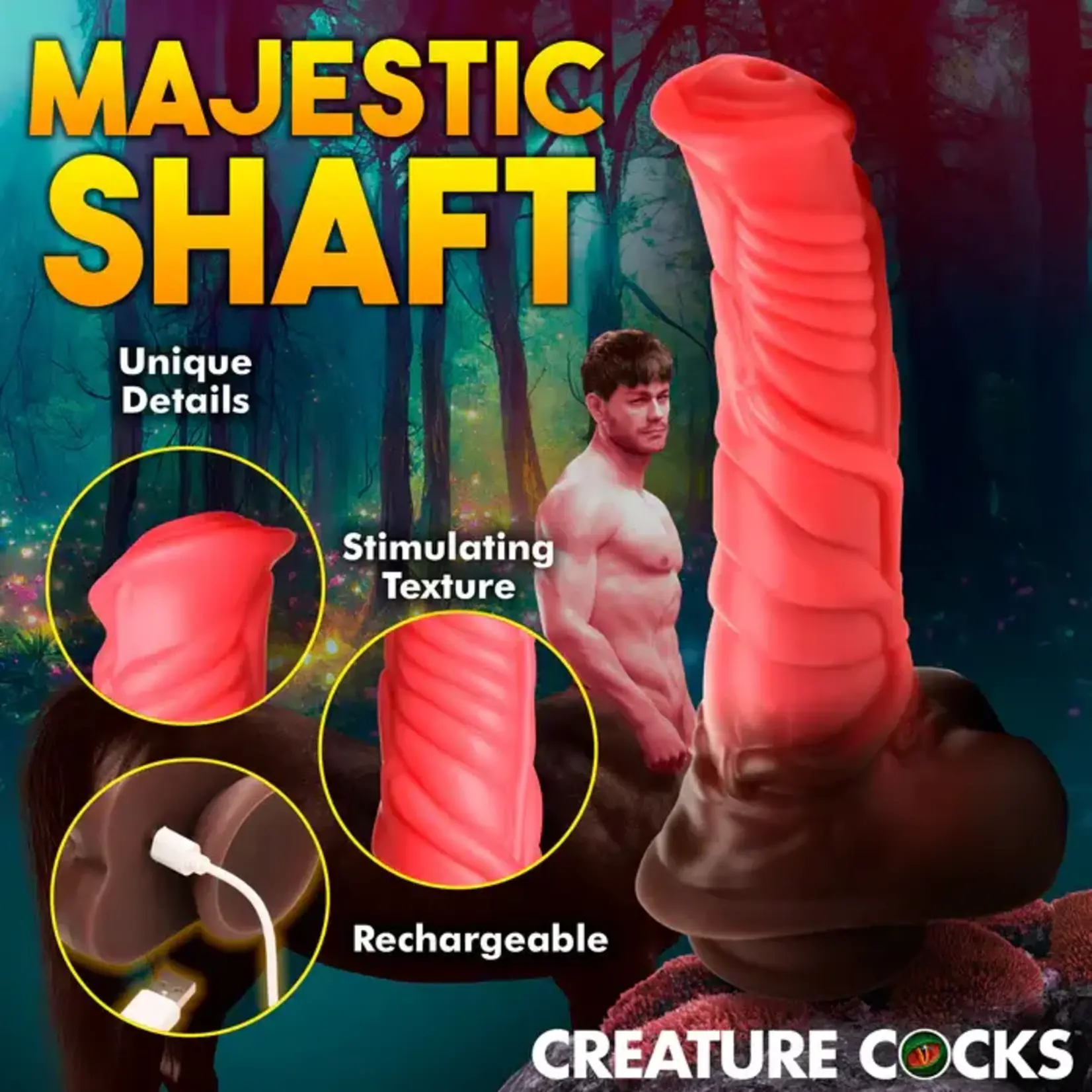 Creature Cocks Deluxe Centaur Thrusting & Vibrating Rechargeable Silicone Dildo - Pink/Brown