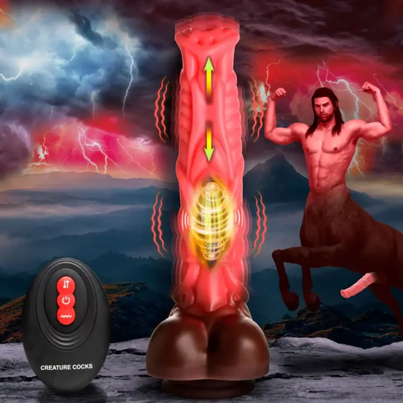Creature Cocks Deluxe Centaur Thrusting & Vibrating Rechargeable Silicone Dildo - Pink/Brown