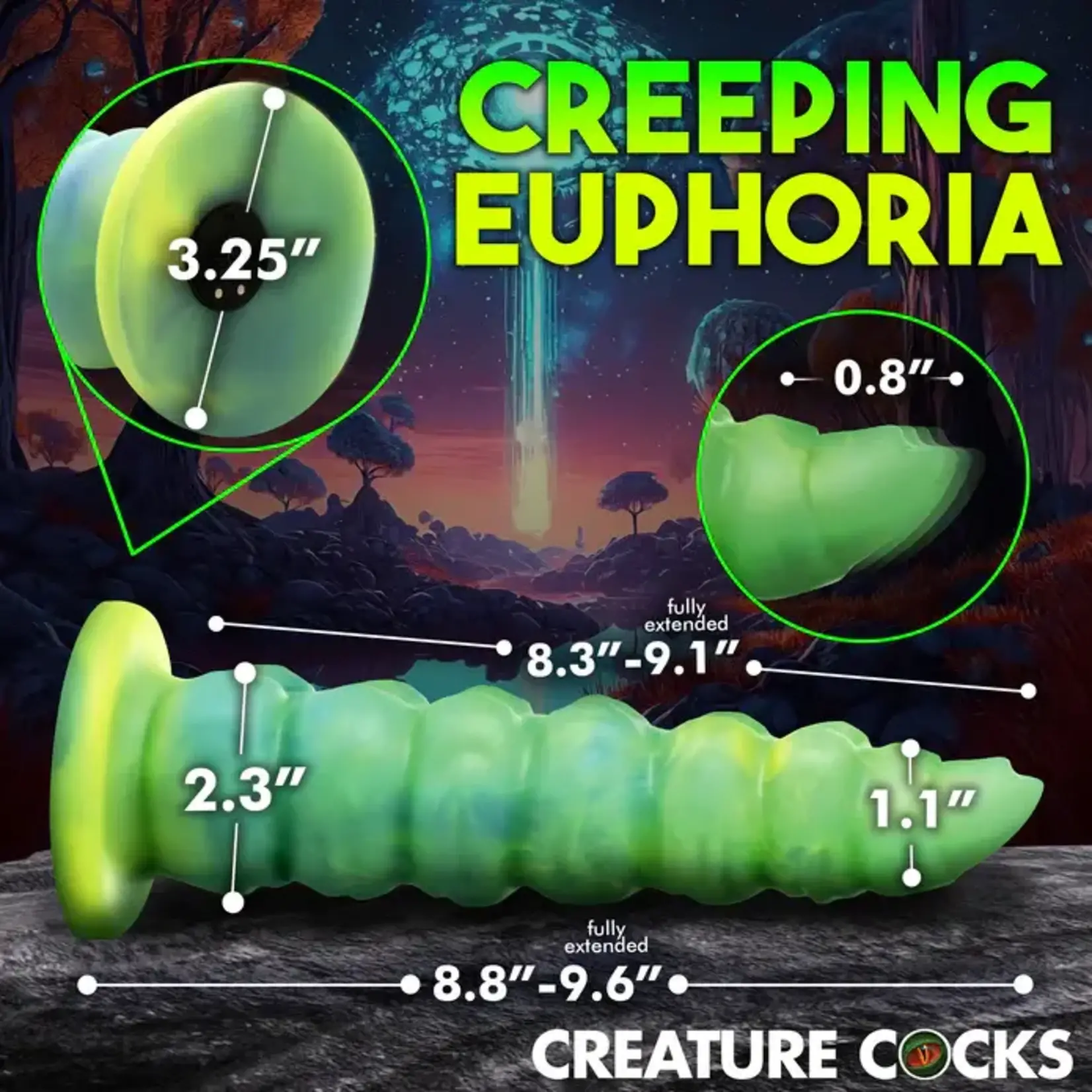 Creature Cocks Squirmer Thrusting & Vibrating Rechargeable Silicone Dildo - Green/Yellow