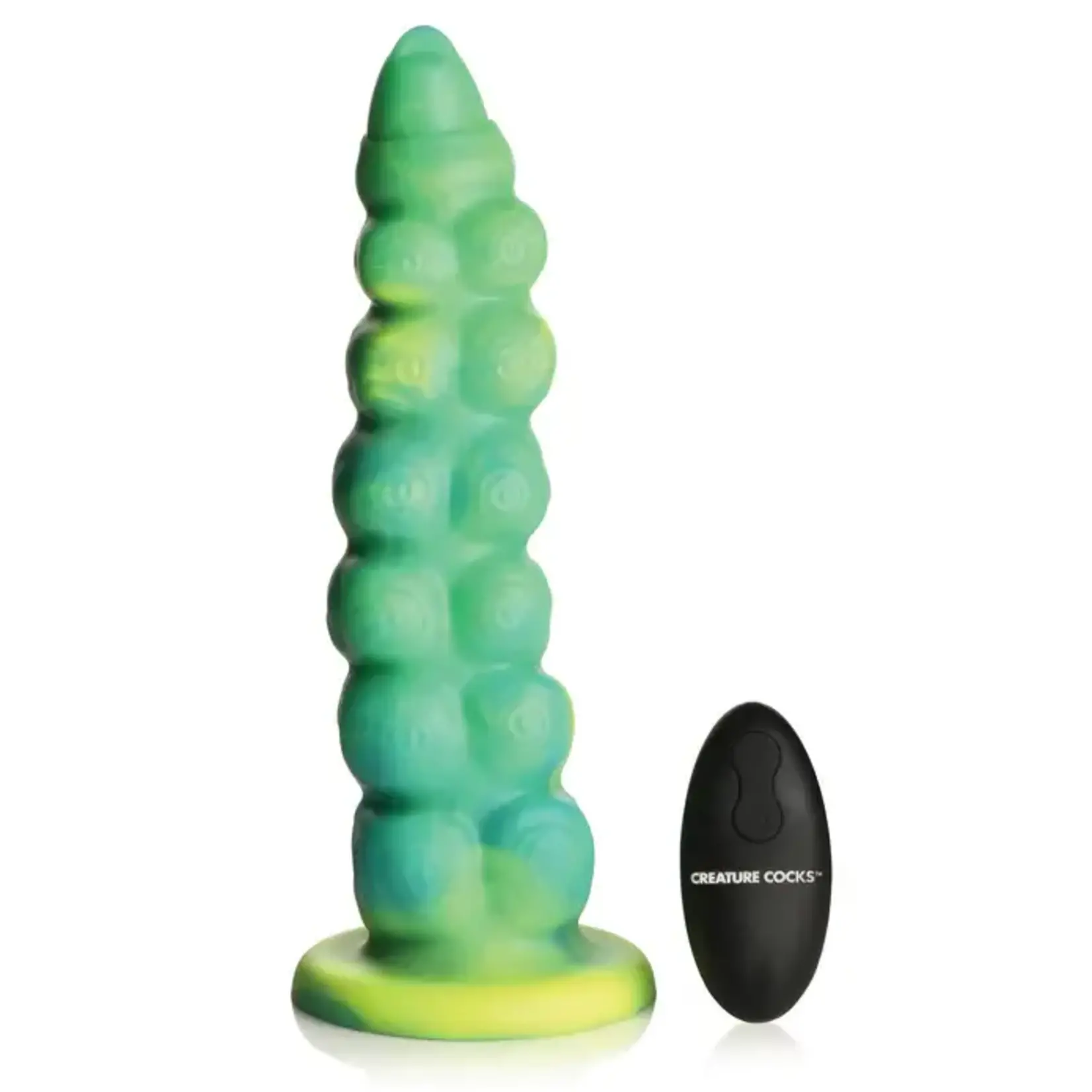Creature Cocks Squirmer Thrusting & Vibrating Rechargeable Silicone Dildo - Green/Yellow