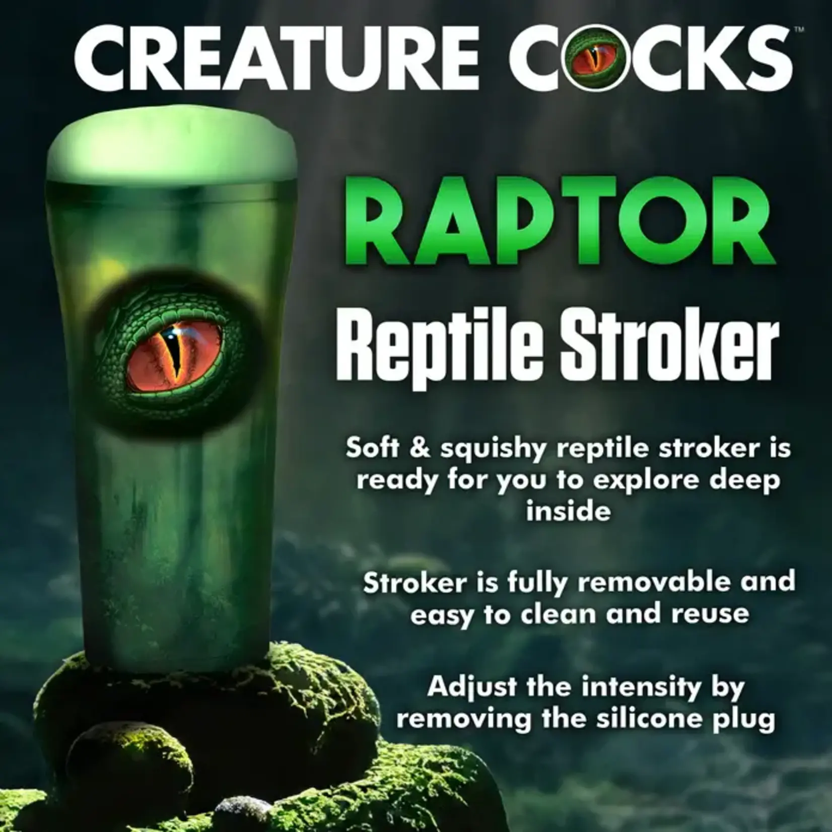 Creature Cocks. Raptor Reptile Stroker - Green/Black