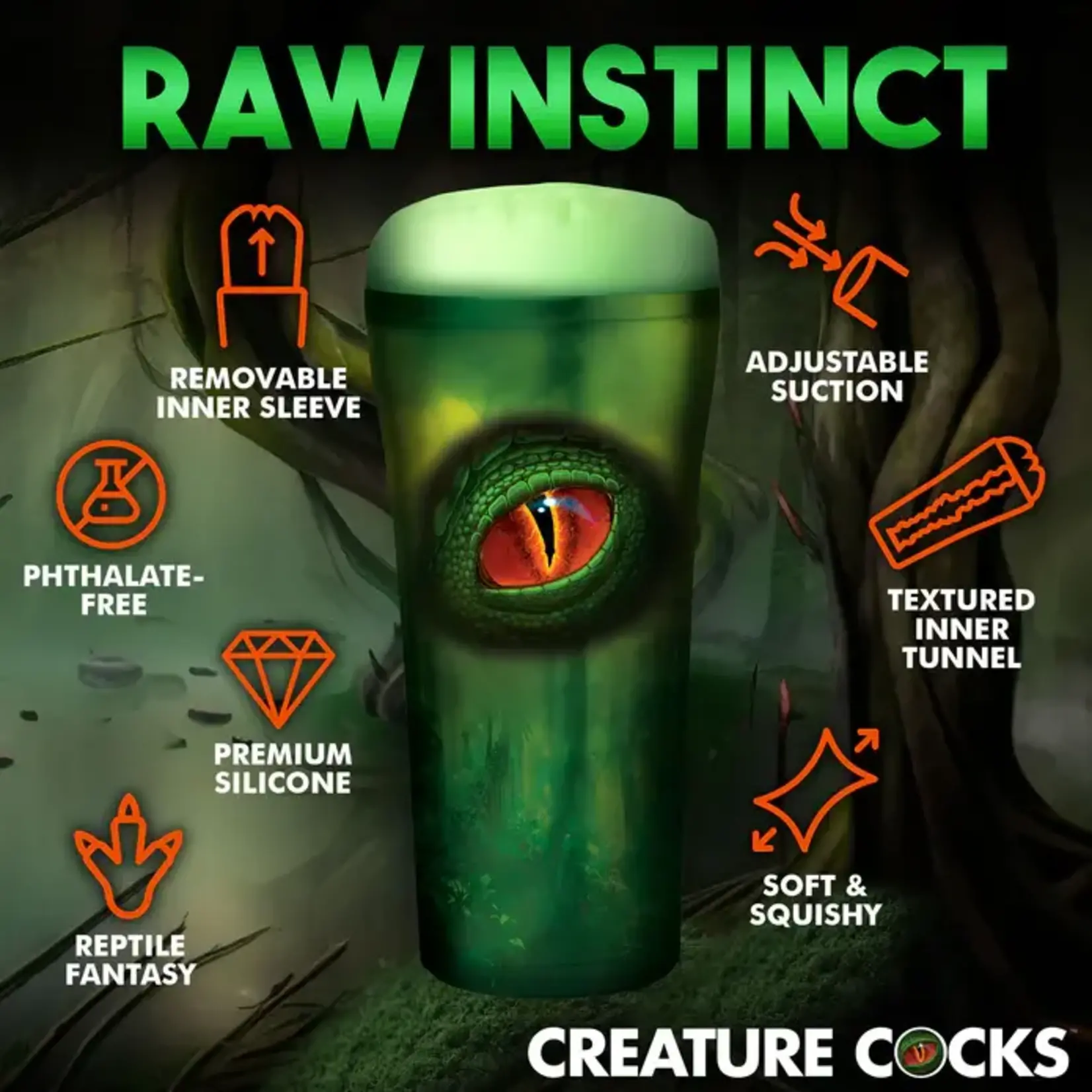 Creature Cocks. Raptor Reptile Stroker - Green/Black