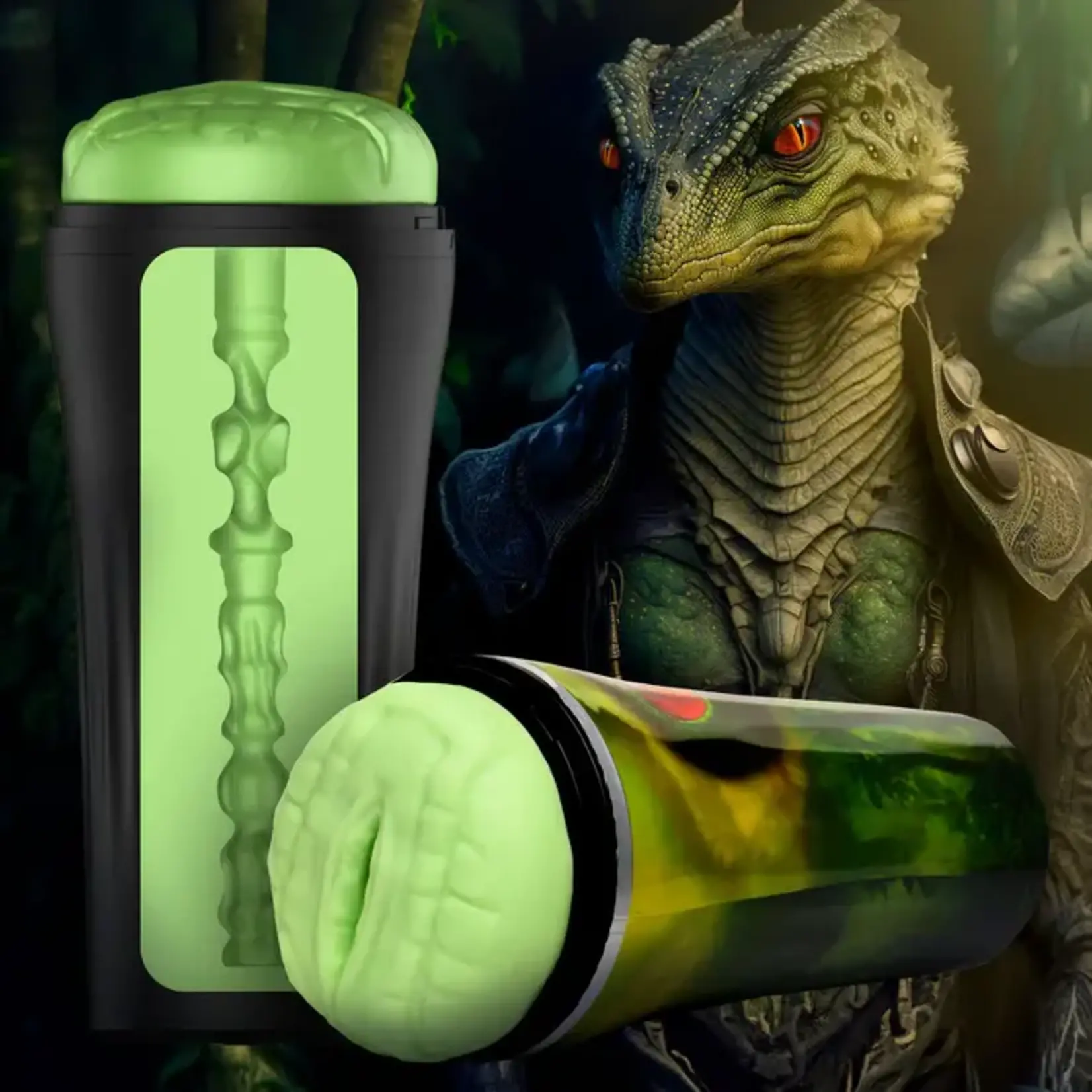 Creature Cocks. Raptor Reptile Stroker - Green/Black