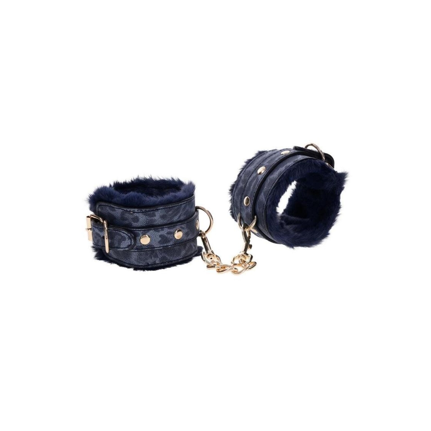 Sex & Mischief Cougar Fur Handcuffs - Navy/Gold