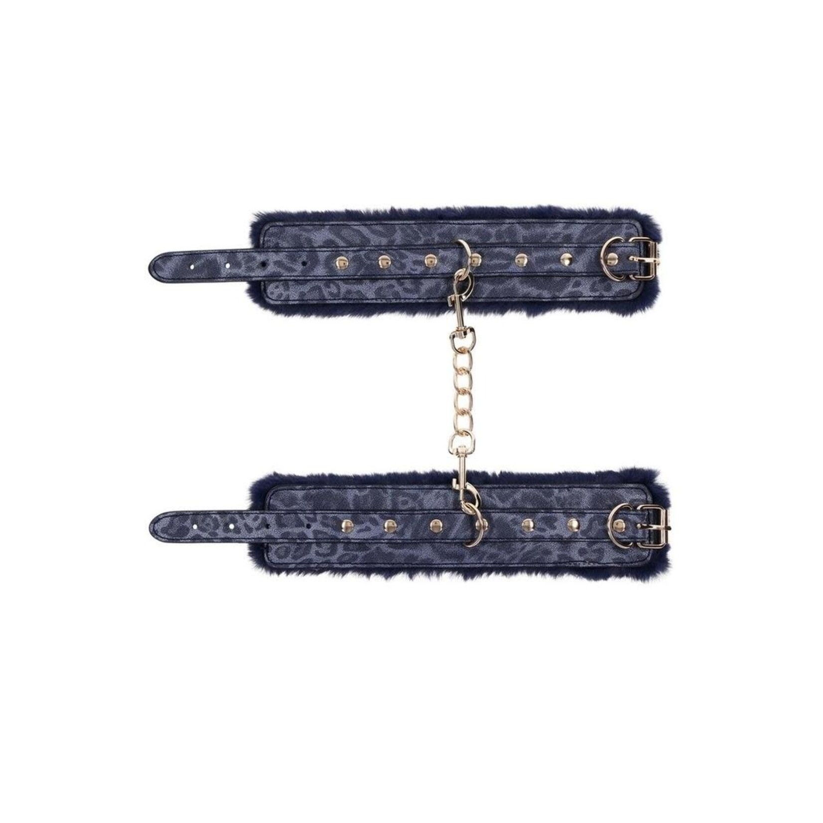 Sex & Mischief Cougar Fur Handcuffs - Navy/Gold