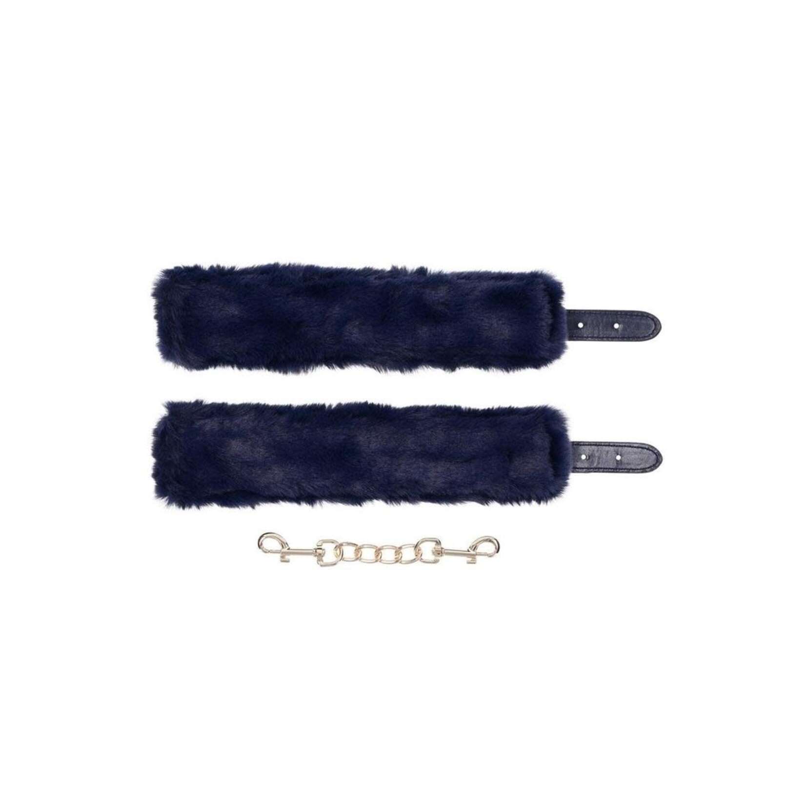 Sex & Mischief Cougar Fur Handcuffs - Navy/Gold