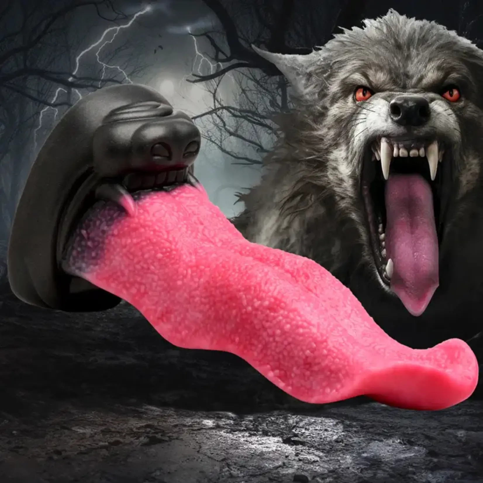 Creature Cocks Wolf's Lick Wolf Maw Silicone Dildo - Red/Black