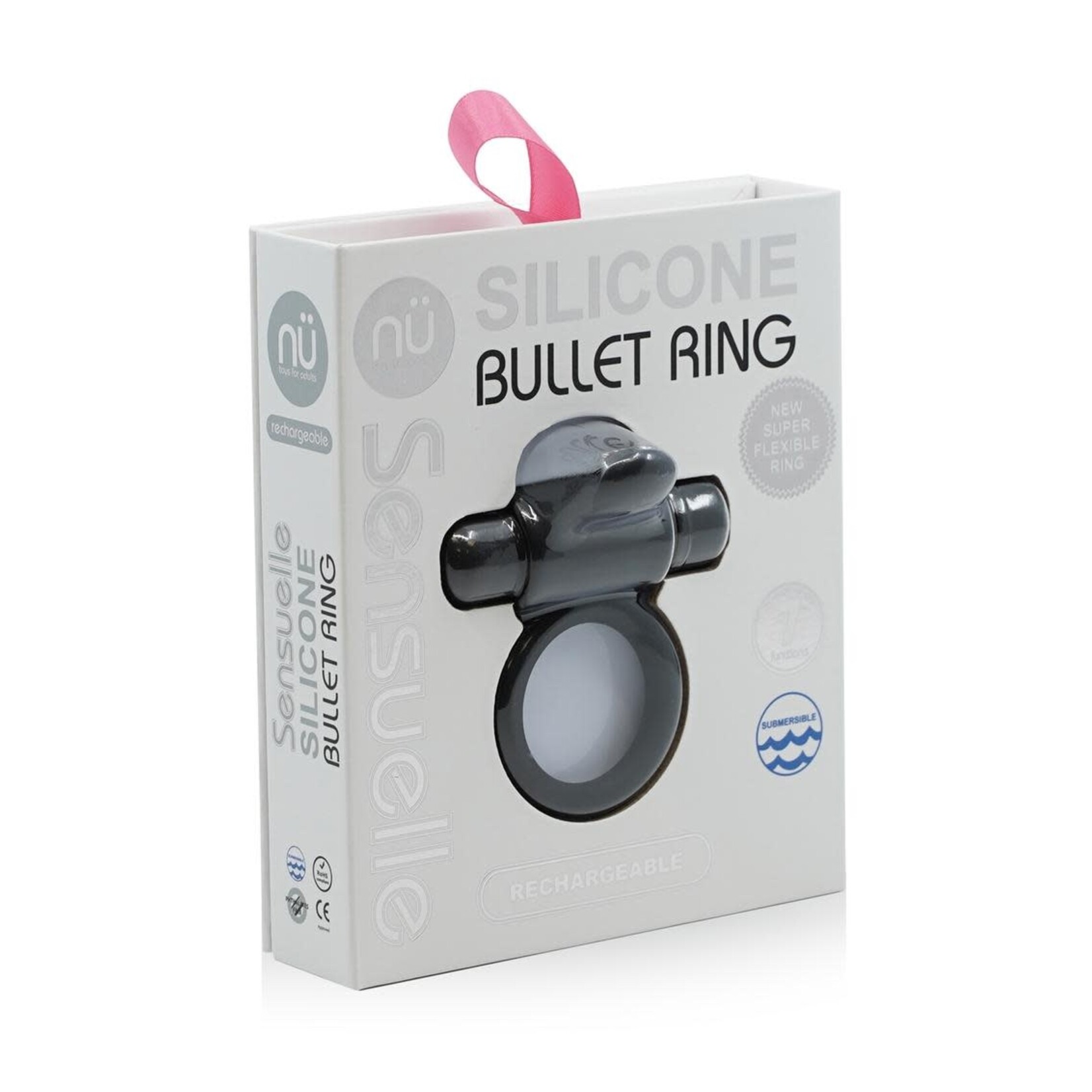 Nu Sensuelle Silicone Bullet Ring Rechargeable Vibrating Cock Ring - Black
