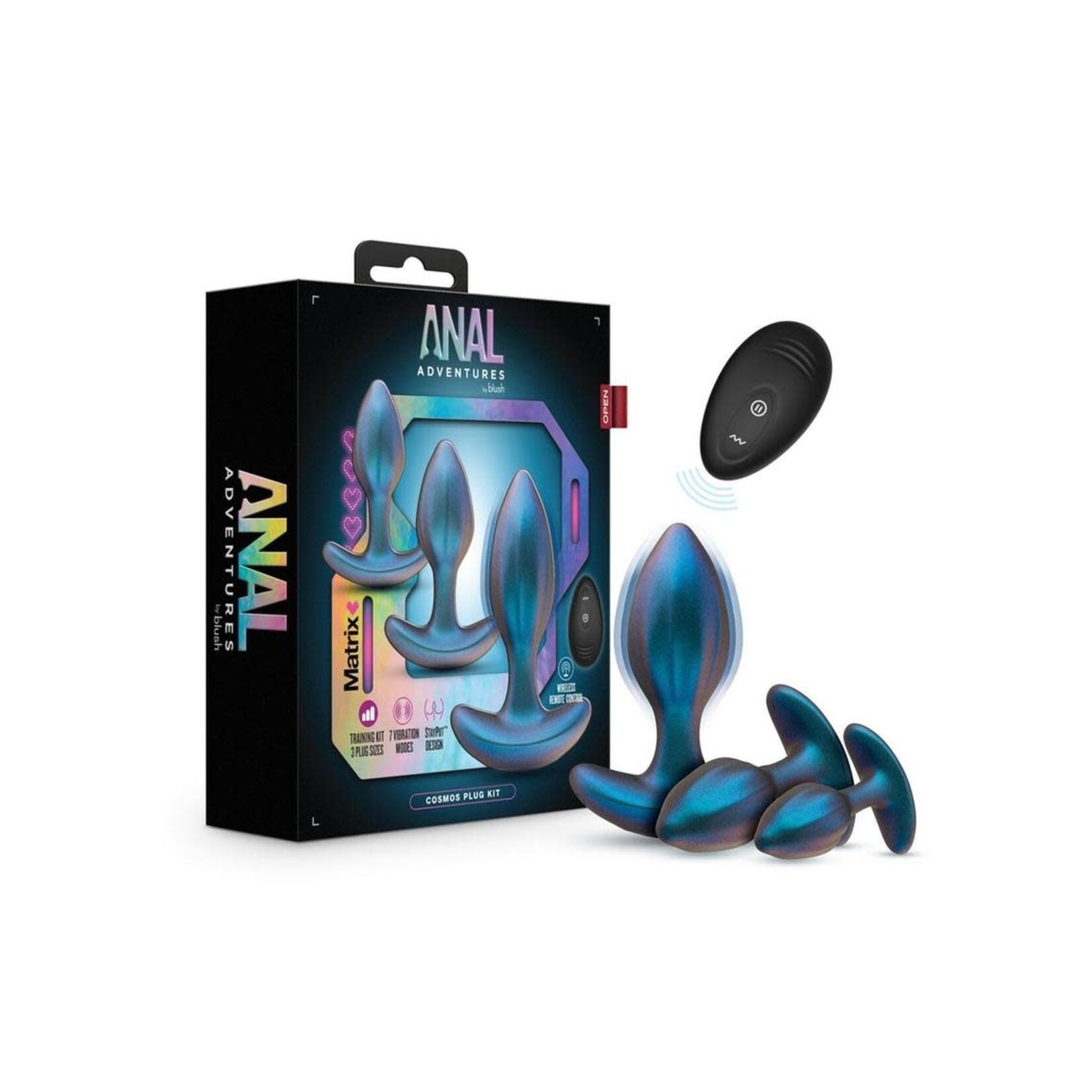 Anal Adventures Matrix Cosmos Plug Kit Silicone Anal Plug Set with Remote Control - Lunar Blue