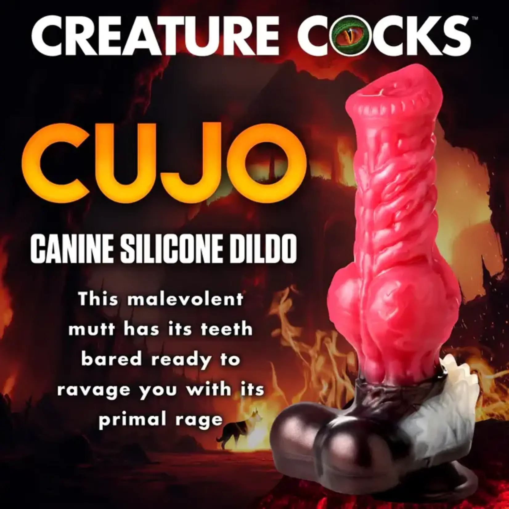 Creature Cocks Cujo Canine Silicone Dildo - XLarge - Red/Black