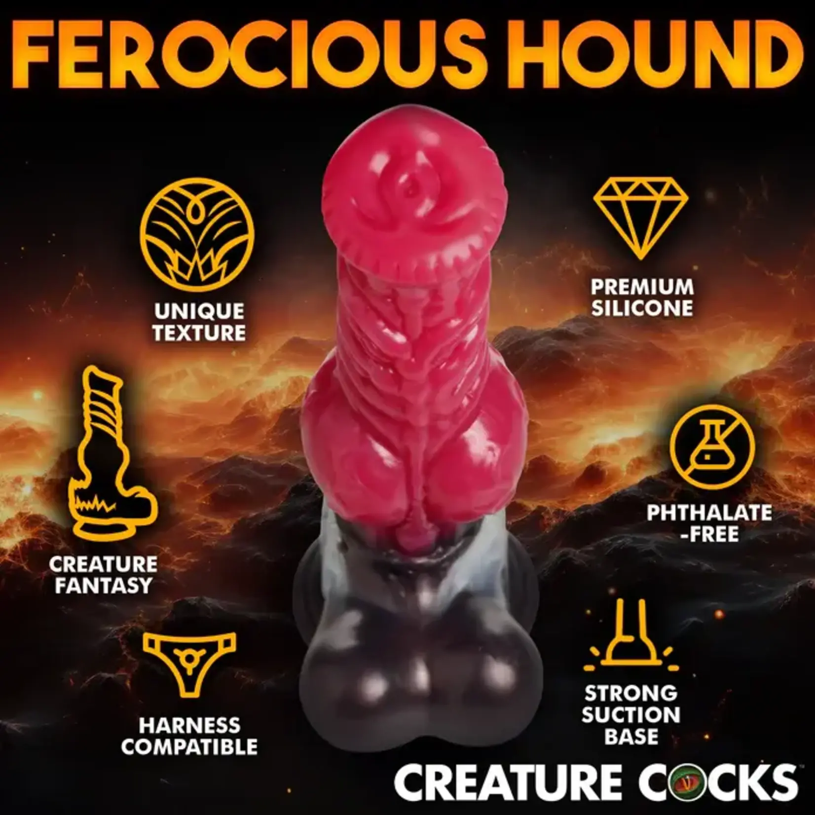 Creature Cocks Cujo Canine Silicone Dildo - XLarge - Red/Black