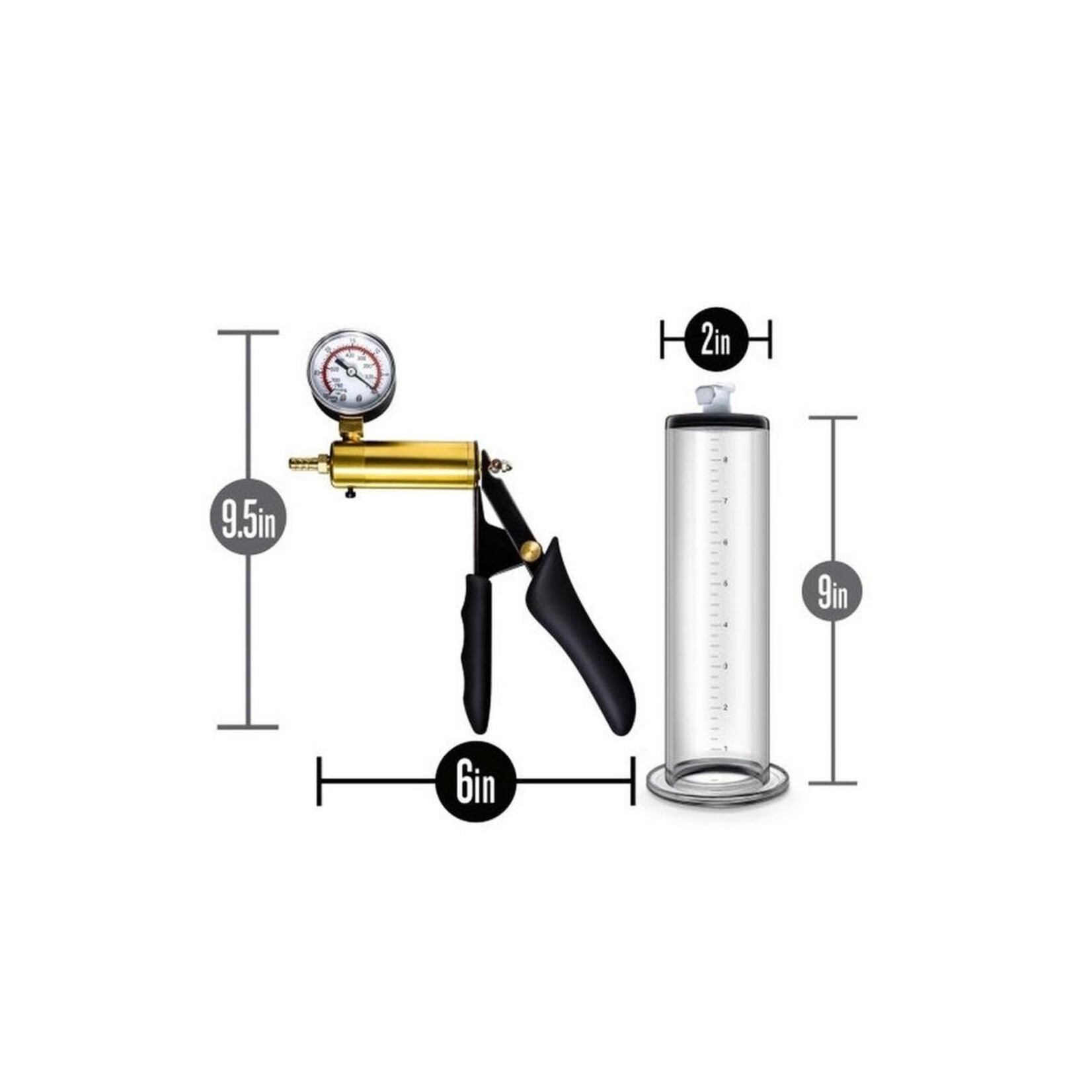 Performance VX6 Vacuum Penis Pump with Brass Pistol & Pressure Gauge 9.5in - Clear