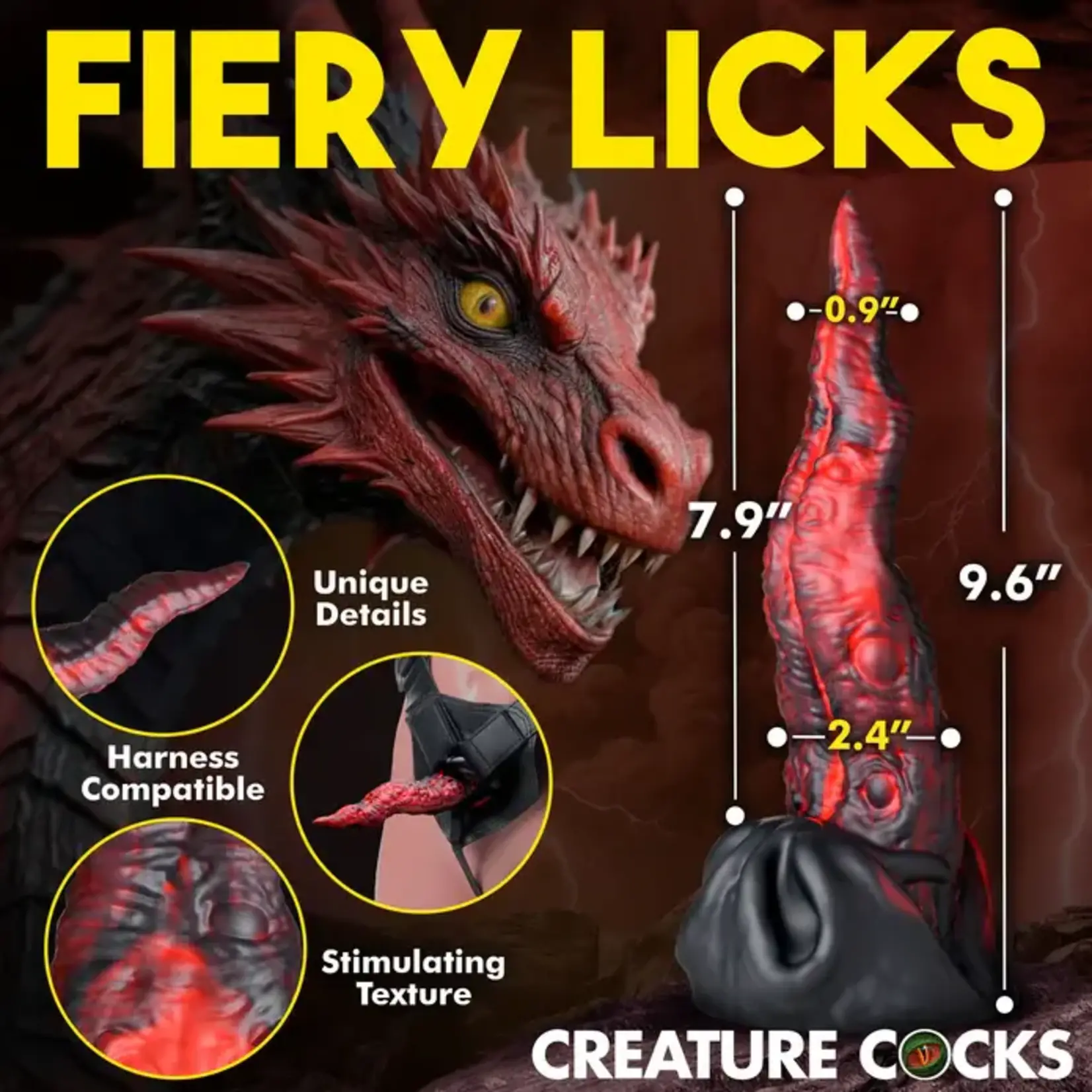Creature Cocks Dragon Tongue Silicone Dildo - Black/Red