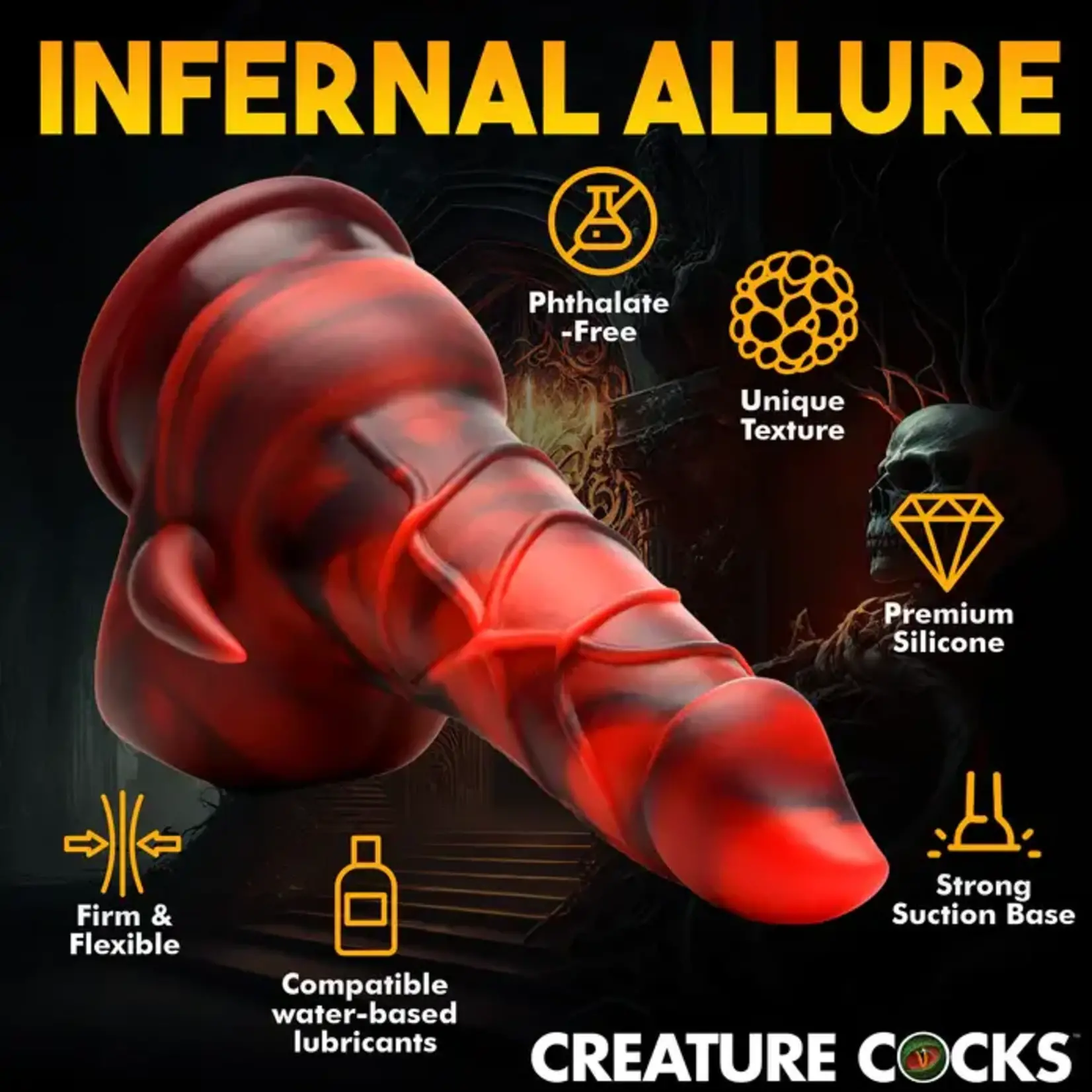 Creature Cocks Horny Devil Demon Silicone Dildo - Red/Black