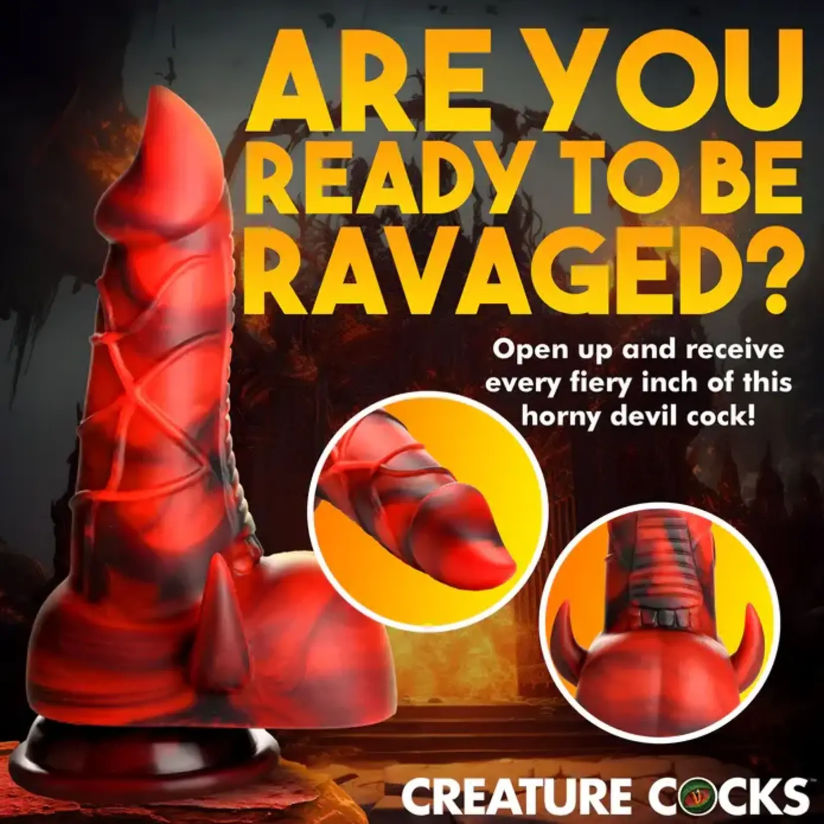 Creature Cocks Horny Devil Demon Silicone Dildo - Red/Black