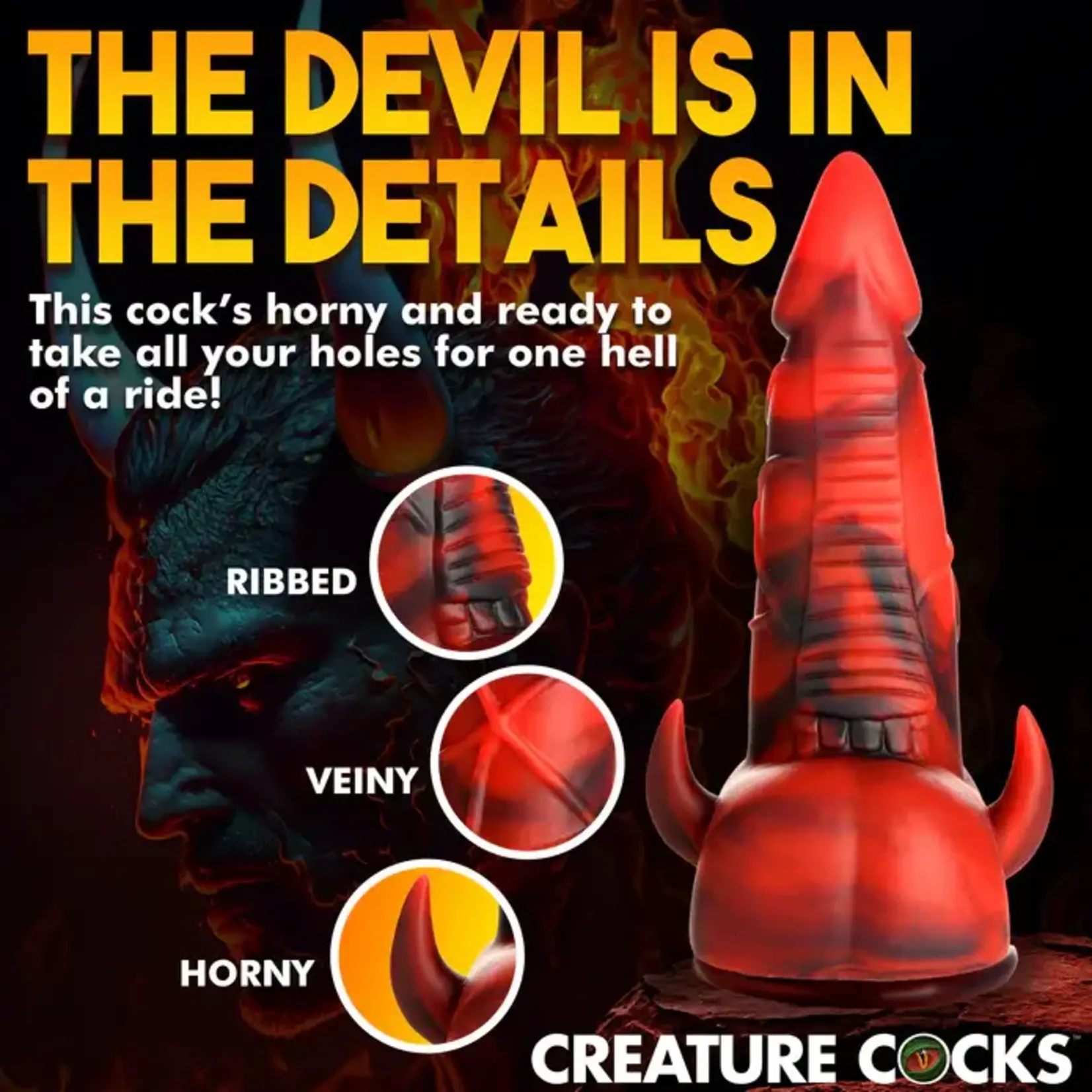 Creature Cocks Horny Devil Demon Silicone Dildo - Red/Black