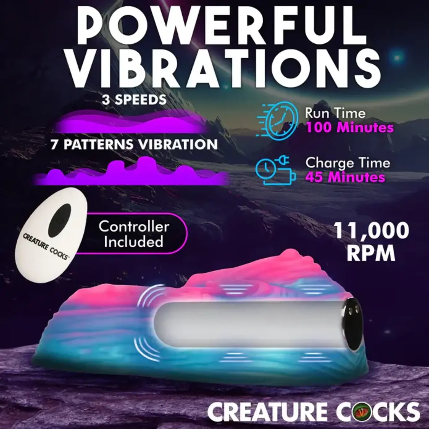 Creature Cocks Vulvaron Rechargeable Silicone Grinder Vibrator With Remote - Multicolor