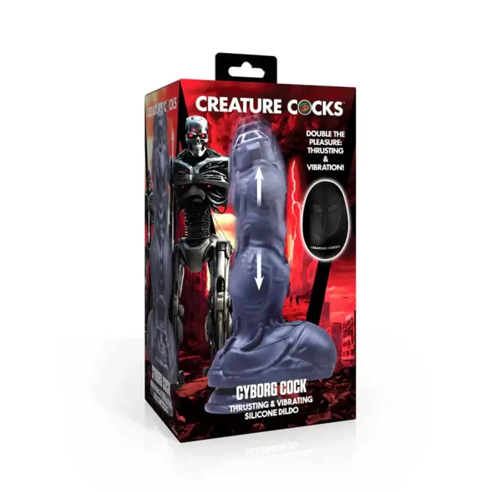 Creature Cock Thrusting & Vibrating Rechargeable Silicone Dildo - Gray