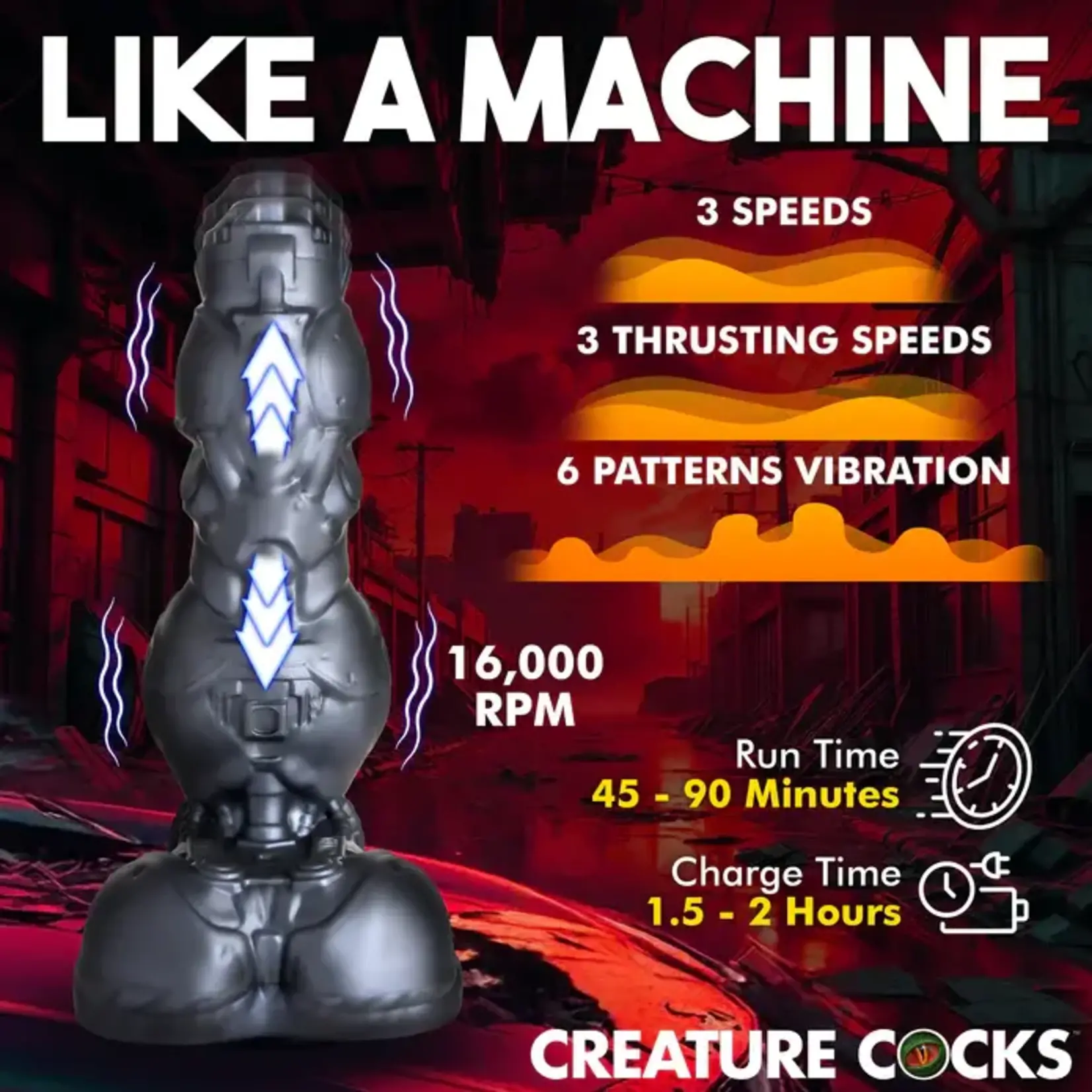 Creature Cock Thrusting & Vibrating Rechargeable Silicone Dildo - Gray