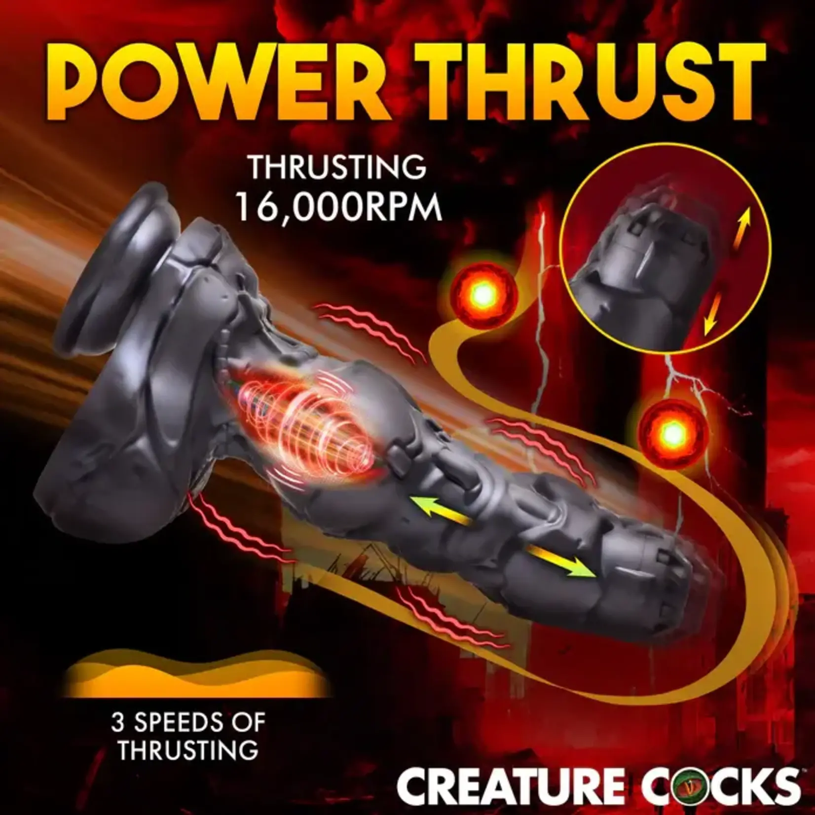 Creature Cock Thrusting & Vibrating Rechargeable Silicone Dildo - Gray