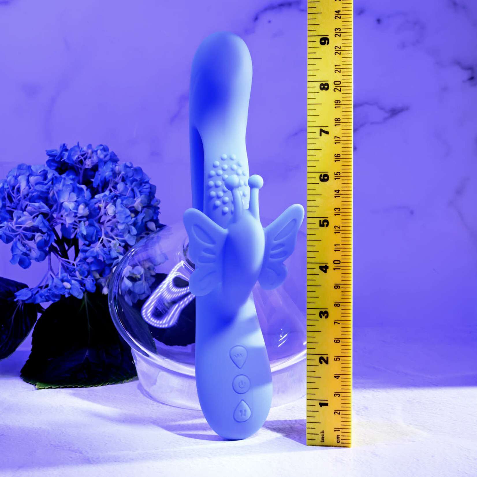 Butterfly Dreams Rechargeable Silicone Dual Stimulating Vibrator - Blue