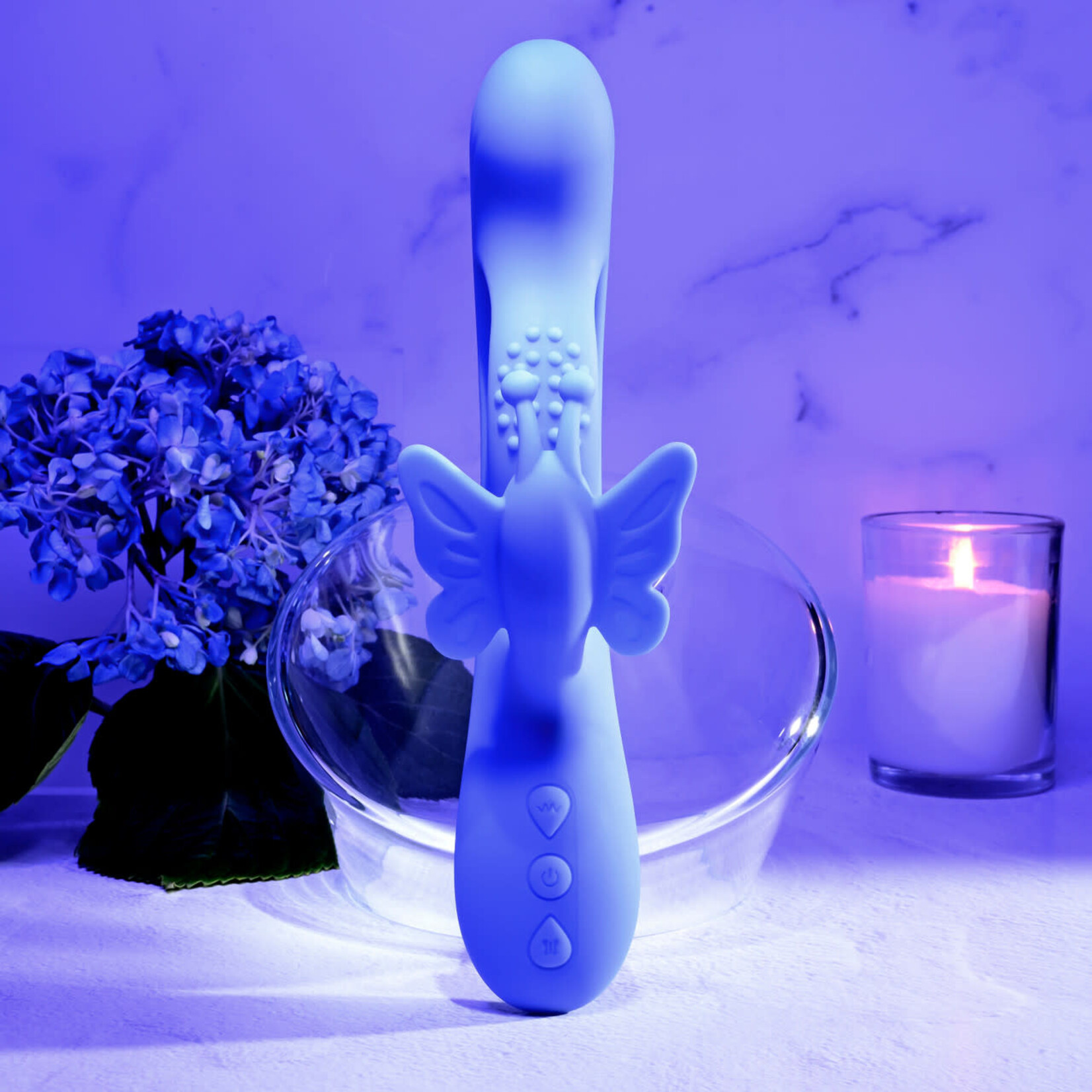 Butterfly Dreams Rechargeable Silicone Dual Stimulating Vibrator - Blue