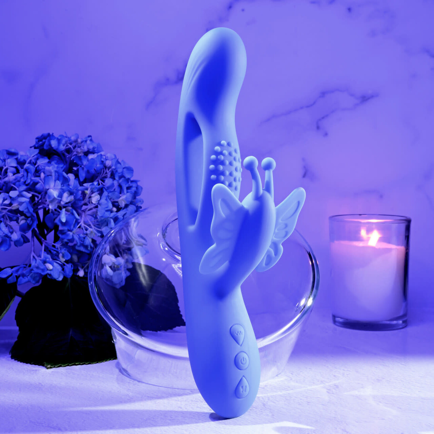 Butterfly Dreams Rechargeable Silicone Dual Stimulating Vibrator - Blue