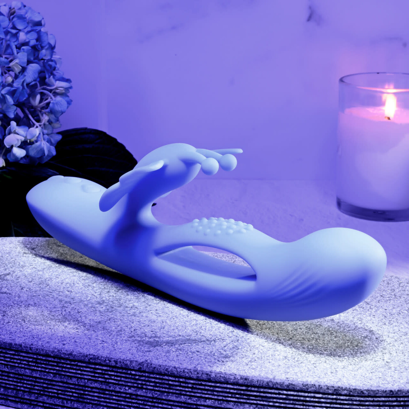 Butterfly Dreams Rechargeable Silicone Dual Stimulating Vibrator - Blue