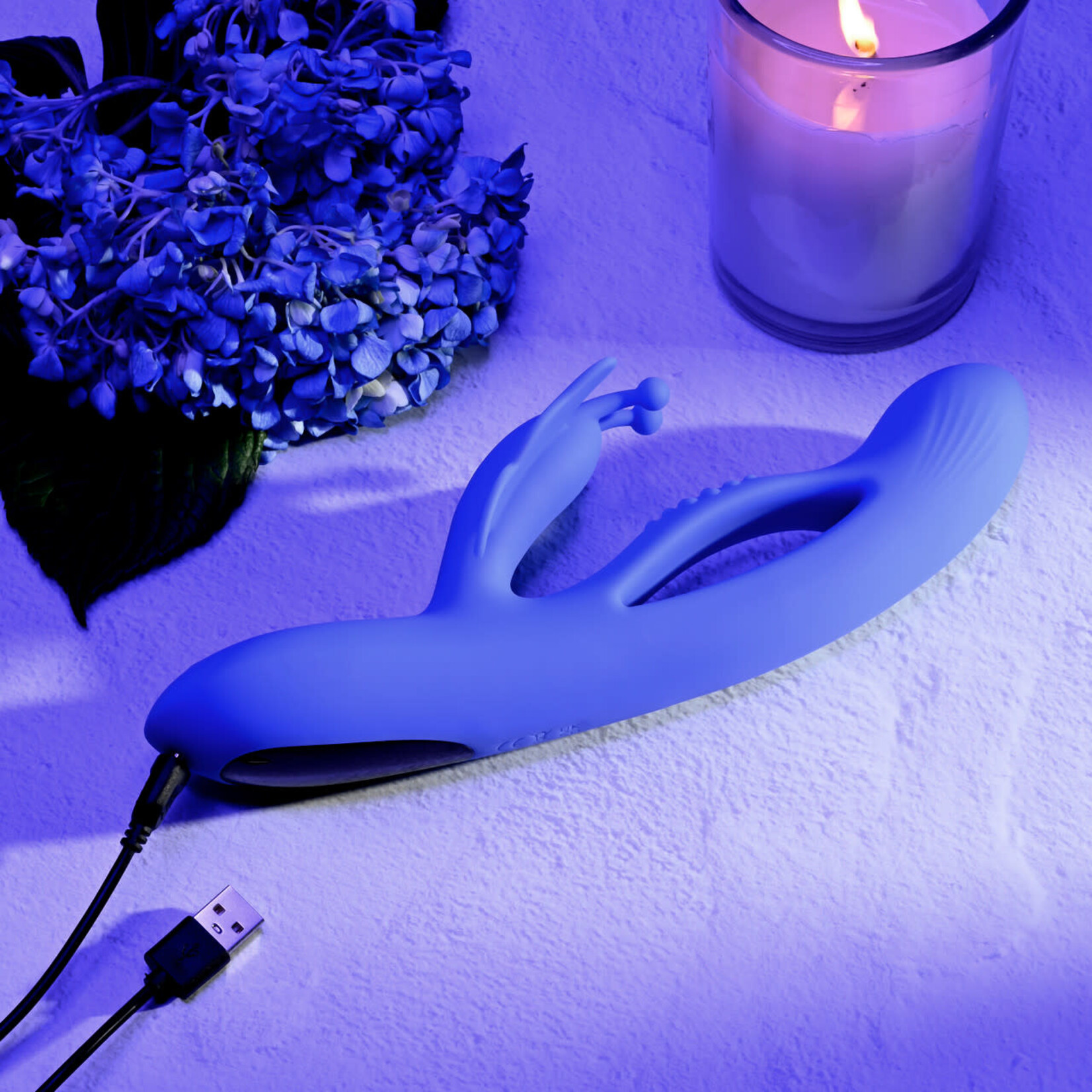 Butterfly Dreams Rechargeable Silicone Dual Stimulating Vibrator - Blue