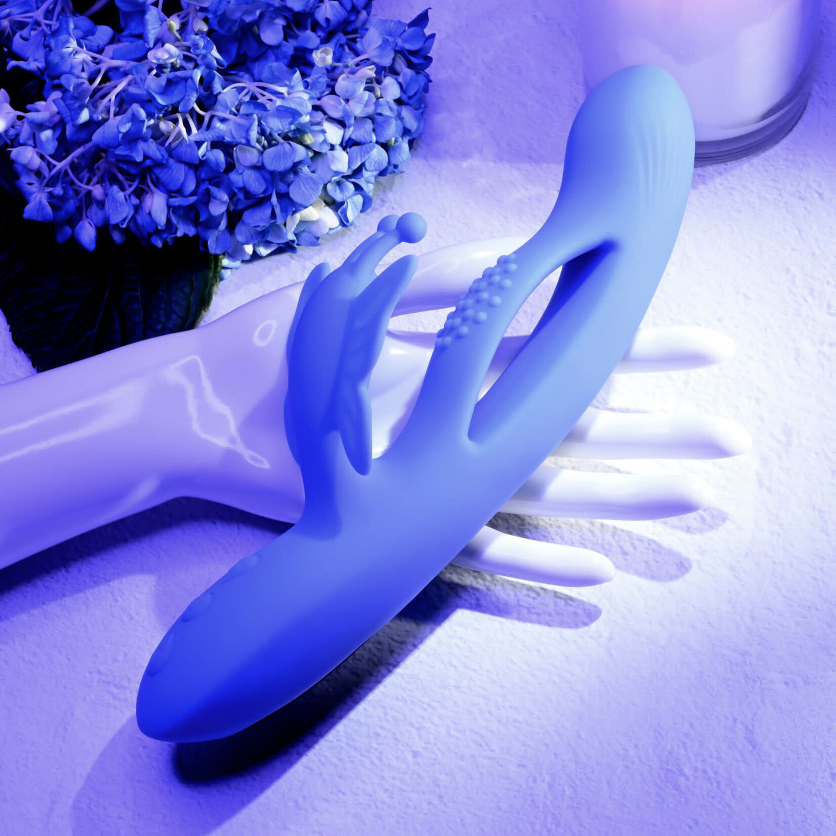 Butterfly Dreams Rechargeable Silicone Dual Stimulating Vibrator - Blue