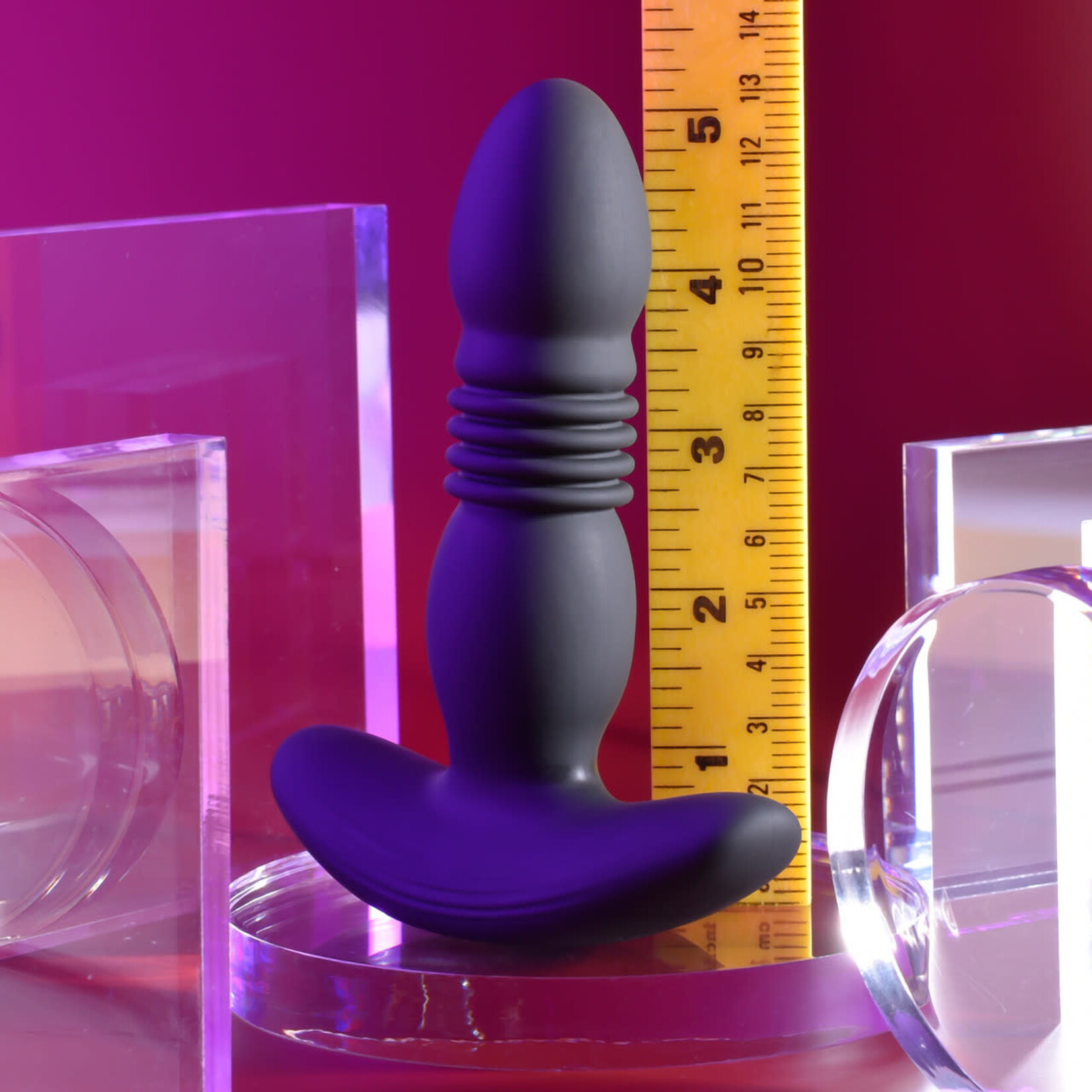 Playboy Trust the Thrust Rechargeable Silicone Thrusting Anal Plug with Remote Control - Black