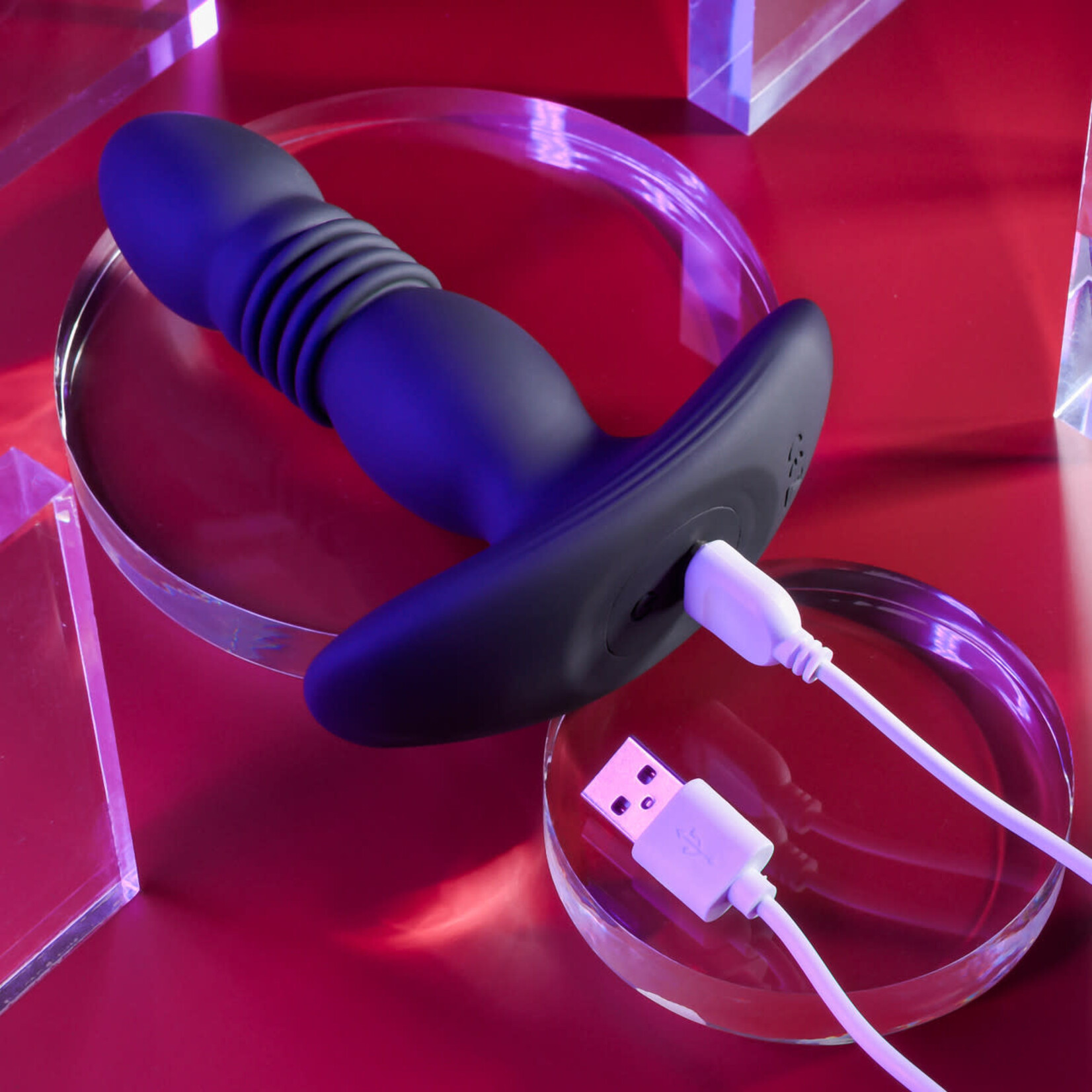 Playboy Trust the Thrust Rechargeable Silicone Thrusting Anal Plug with Remote Control - Black