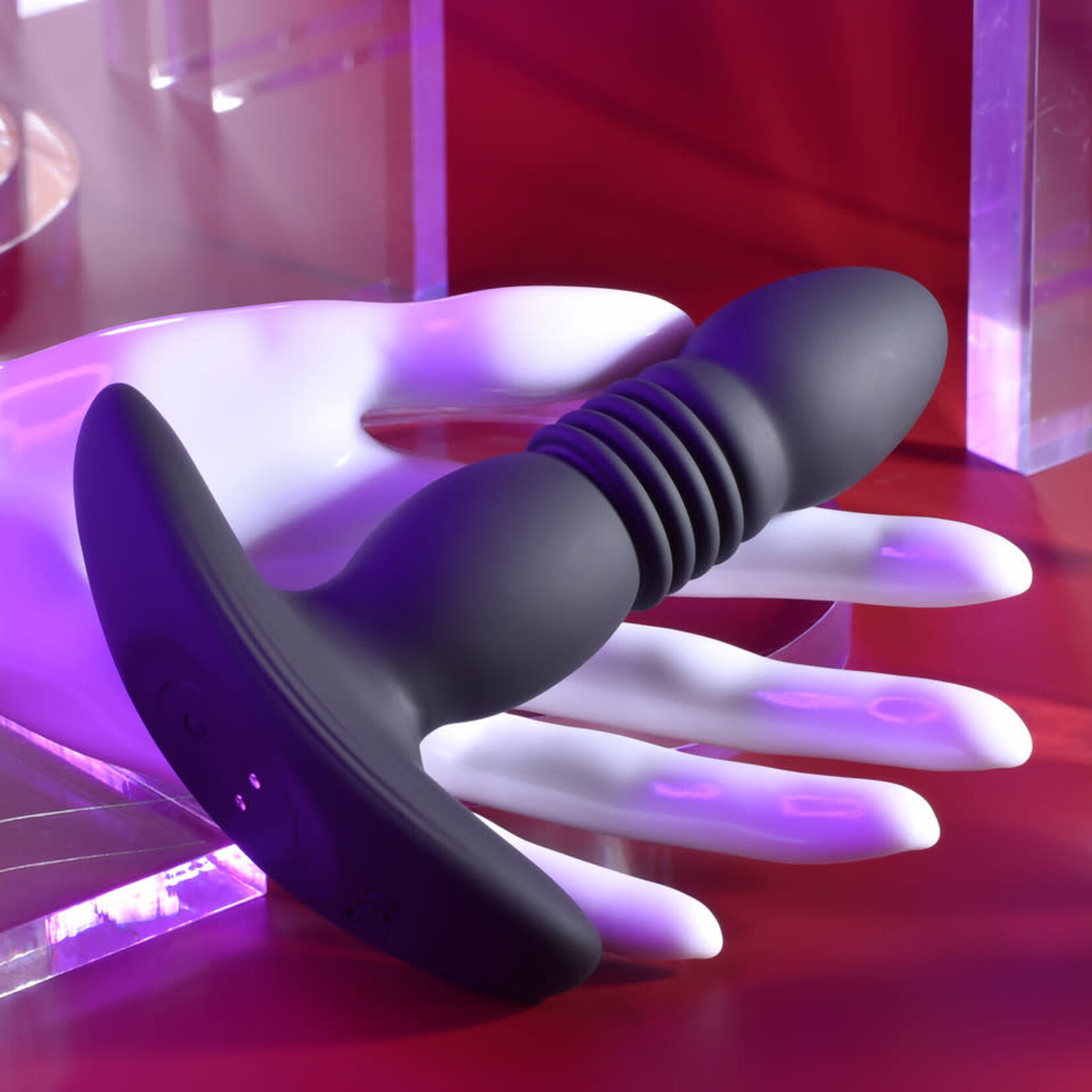 Playboy Trust the Thrust Rechargeable Silicone Thrusting Anal Plug with Remote Control - Black